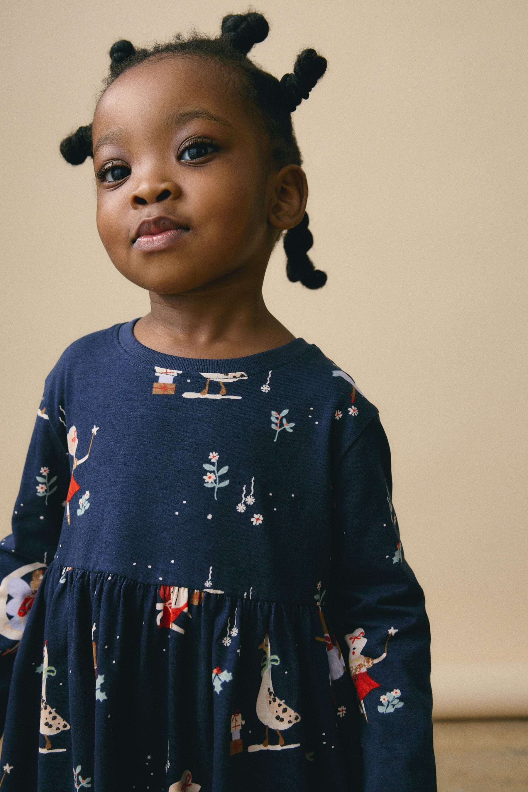 Navy Blue Long Sleeve Jersey Christmas Dress (3mths-7yrs)