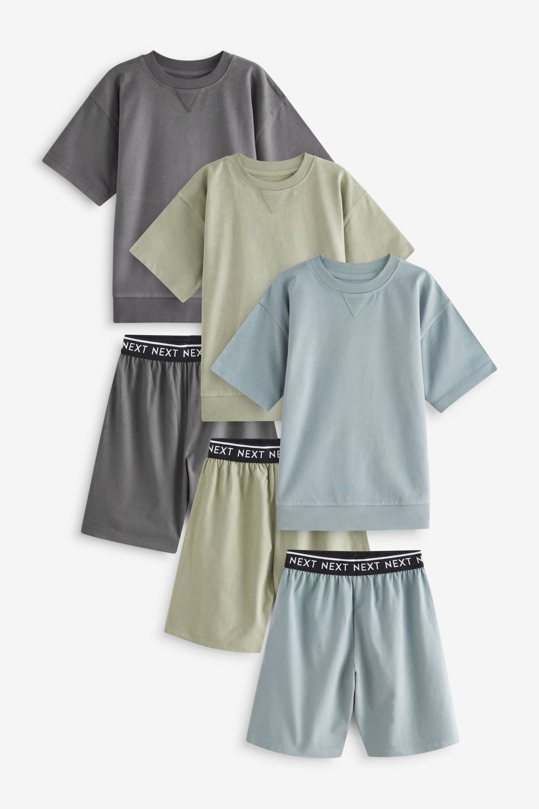 Sage Green Short 100% Cotton Pyjamas 3 Pack (3-16yrs)