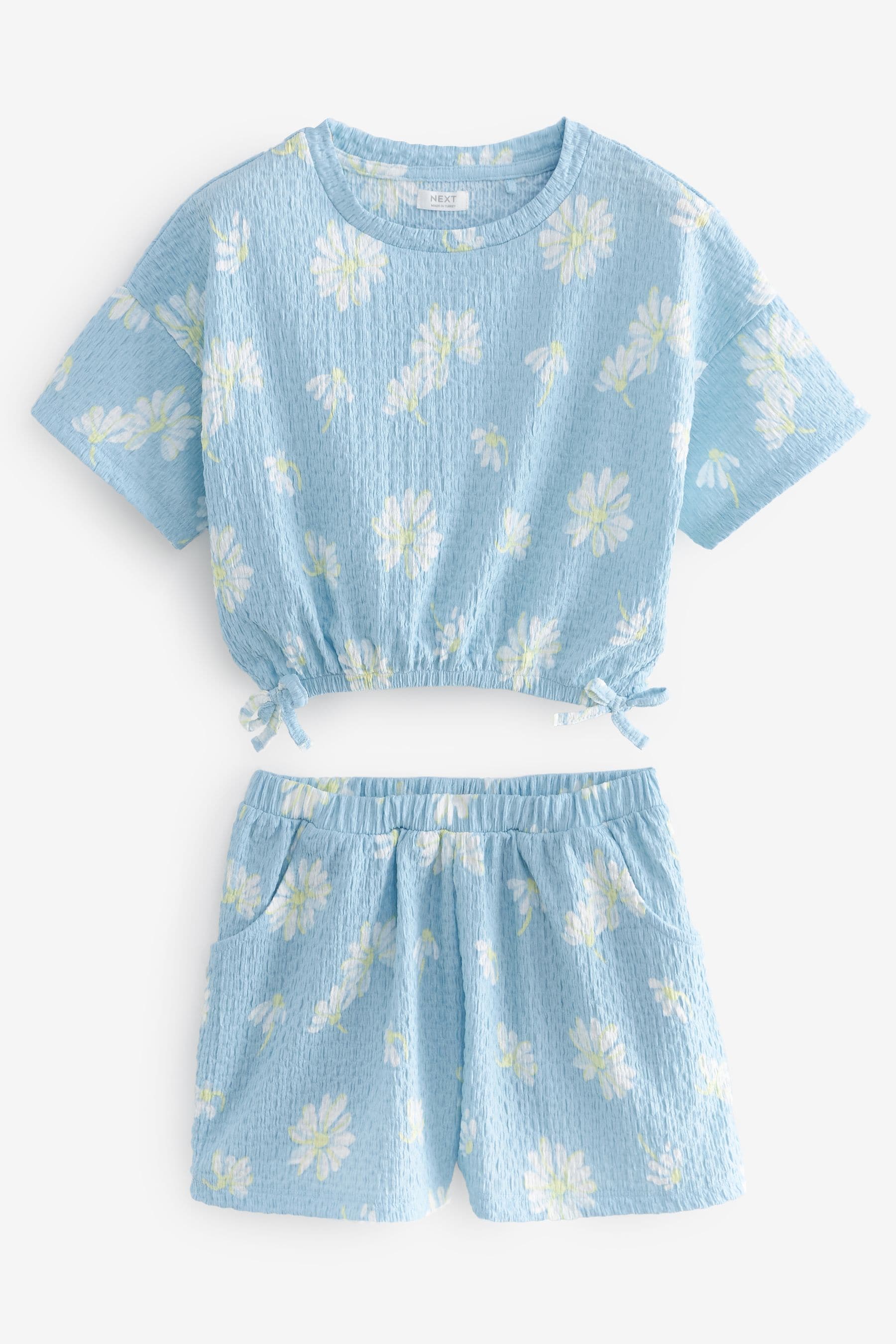 Blue Daisy Textured Tie Side T-Shirt and Short Set (3-16yrs)