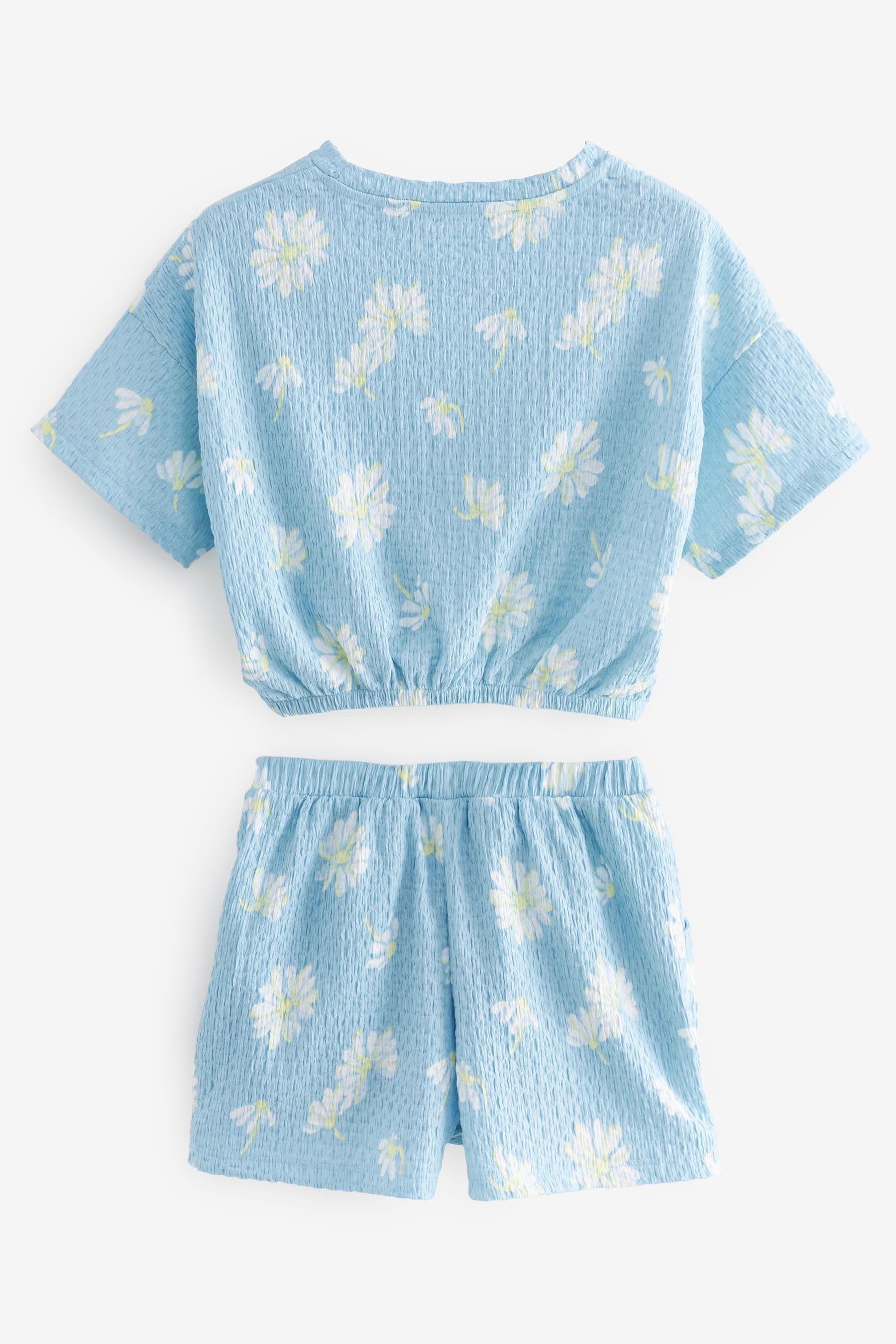 Blue Daisy Textured Tie Side T-Shirt and Short Set (3-16yrs)