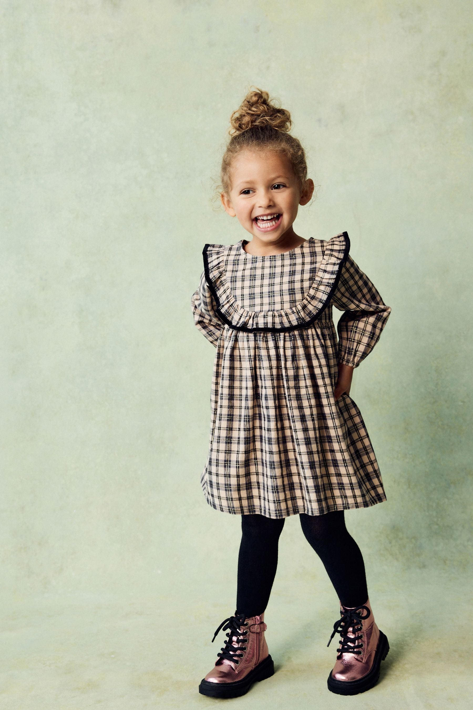 Neutral Check Ruffle 100% Cotton Dress (3mths-10yrs)