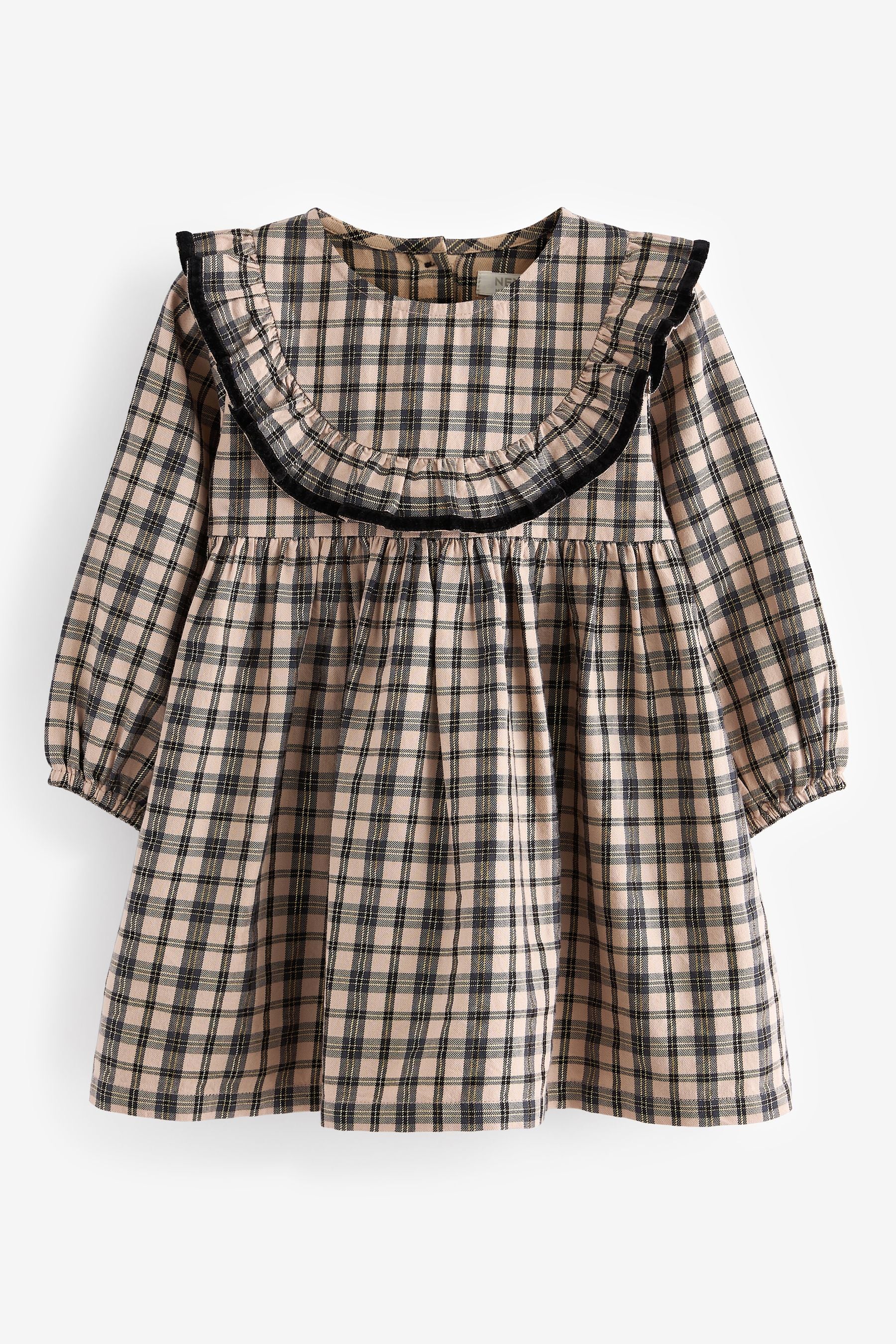 Neutral Check Ruffle 100% Cotton Dress (3mths-10yrs)