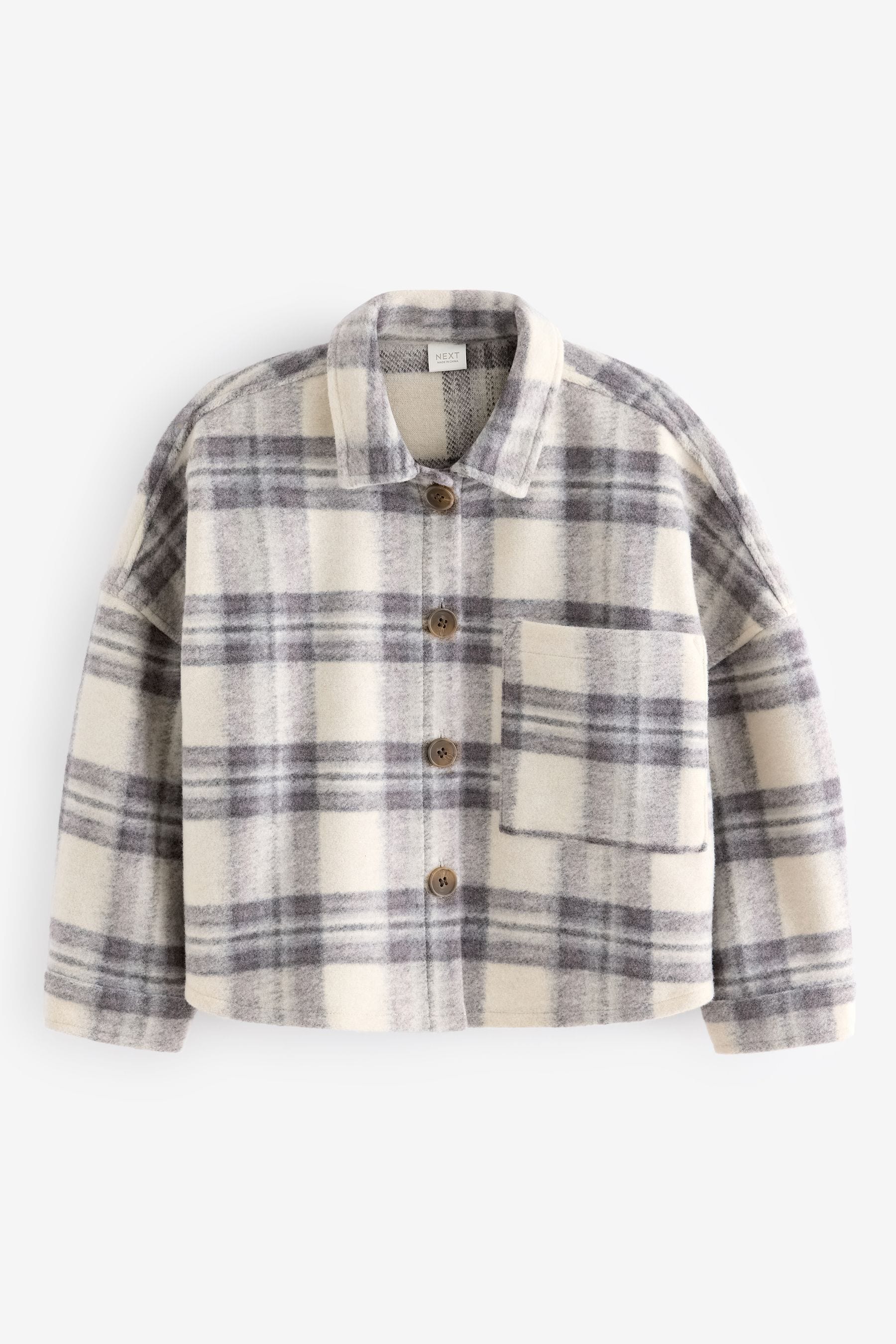 Neutral Check Fringed Shacket (3-16yrs)