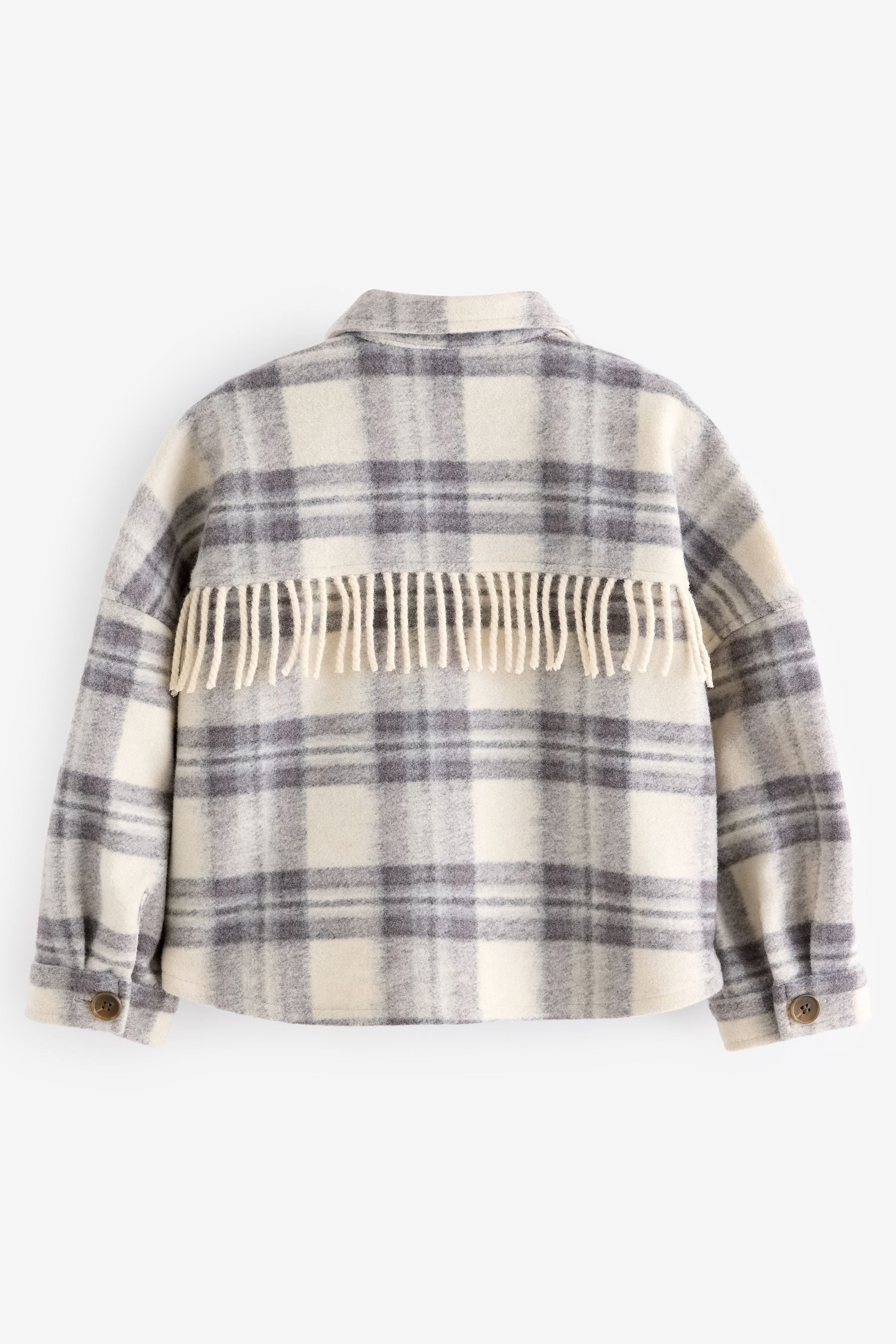 Neutral Check Fringed Shacket (3-16yrs)