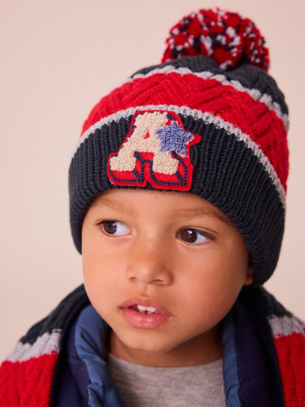 Red/Navy Varsity Stripe Hat, Scarf and Gloves Set (3-16yrs)