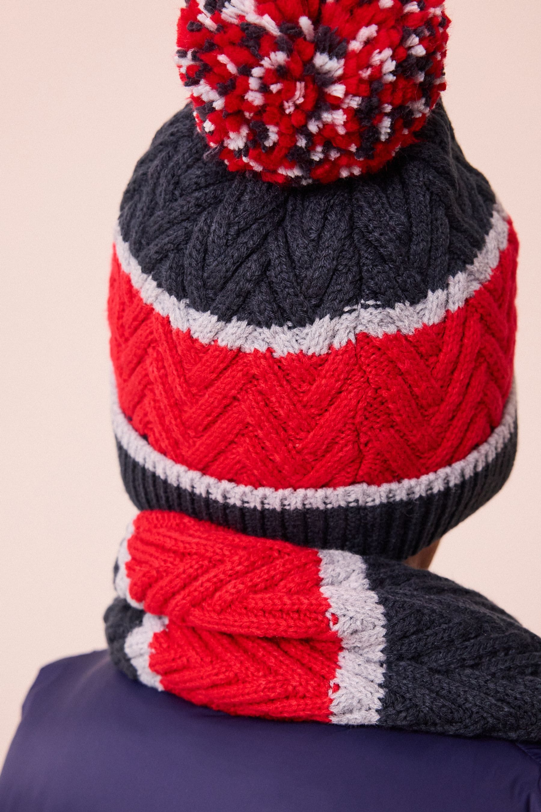 Red/Navy Varsity Stripe Hat, Scarf and Gloves Set (3-16yrs)