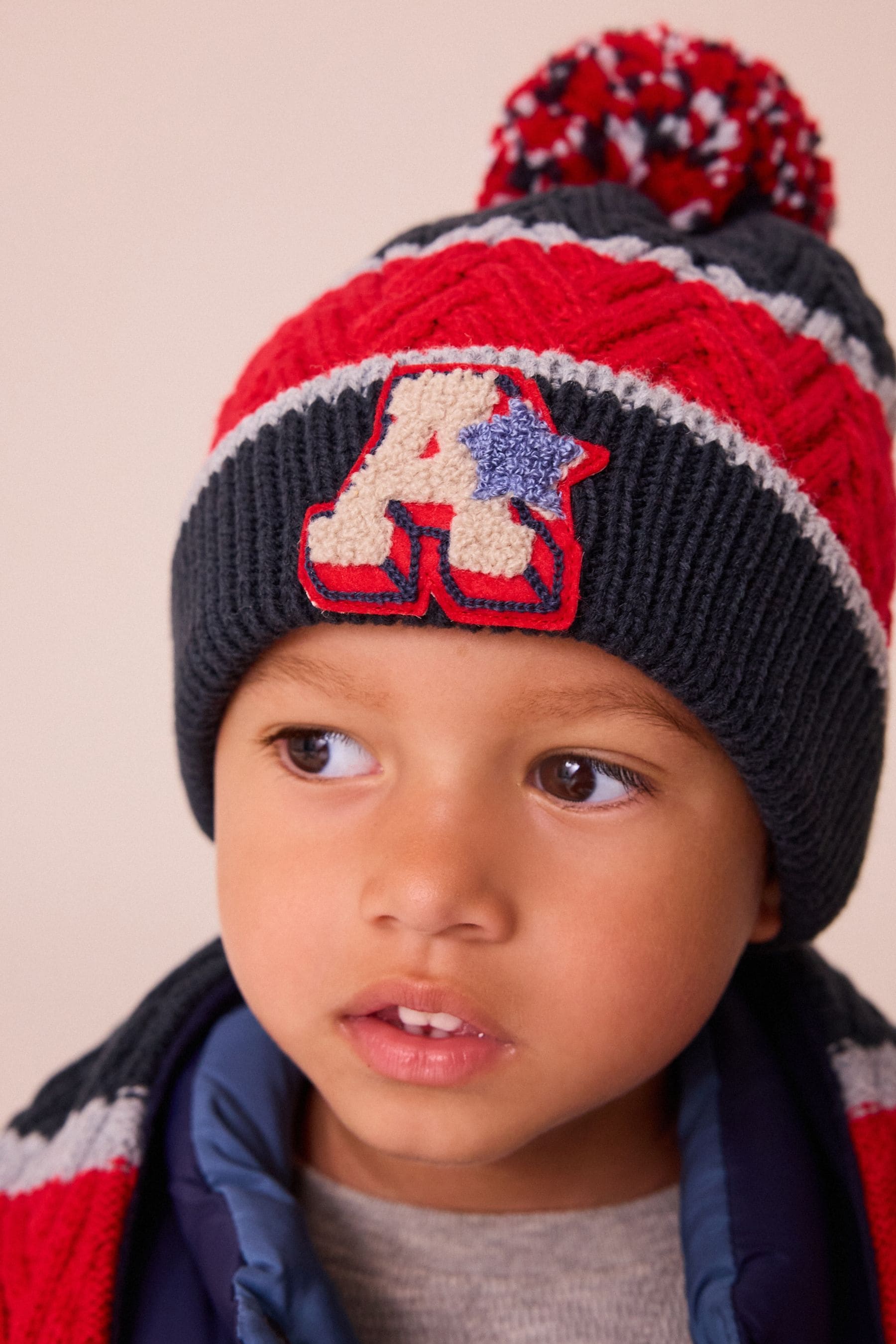 Red/Navy Varsity Stripe Hat, Scarf and Gloves Set (3-16yrs)