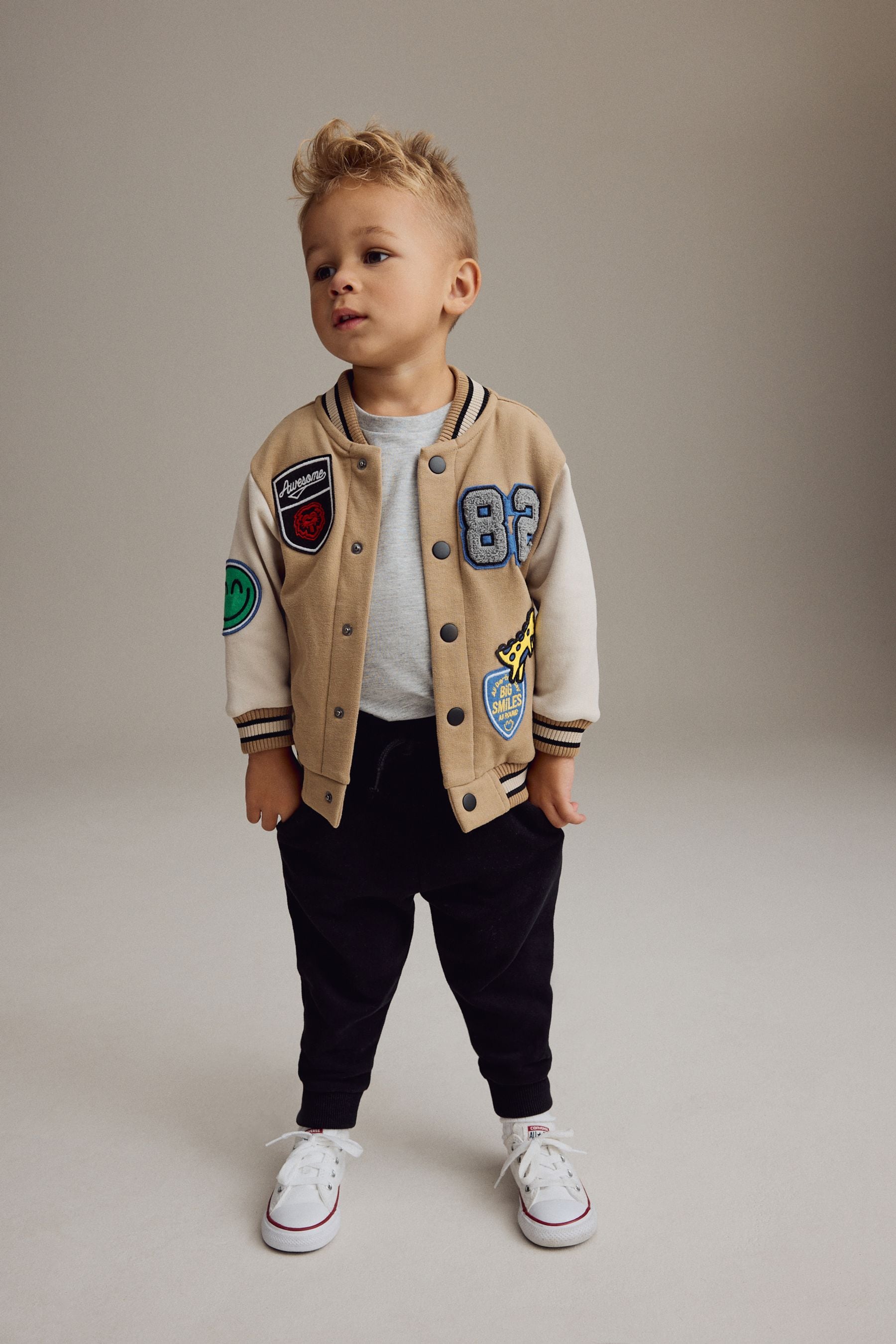 Tan Brown Badged Jersey Bomber And Joggers Set (3mths-7yrs)