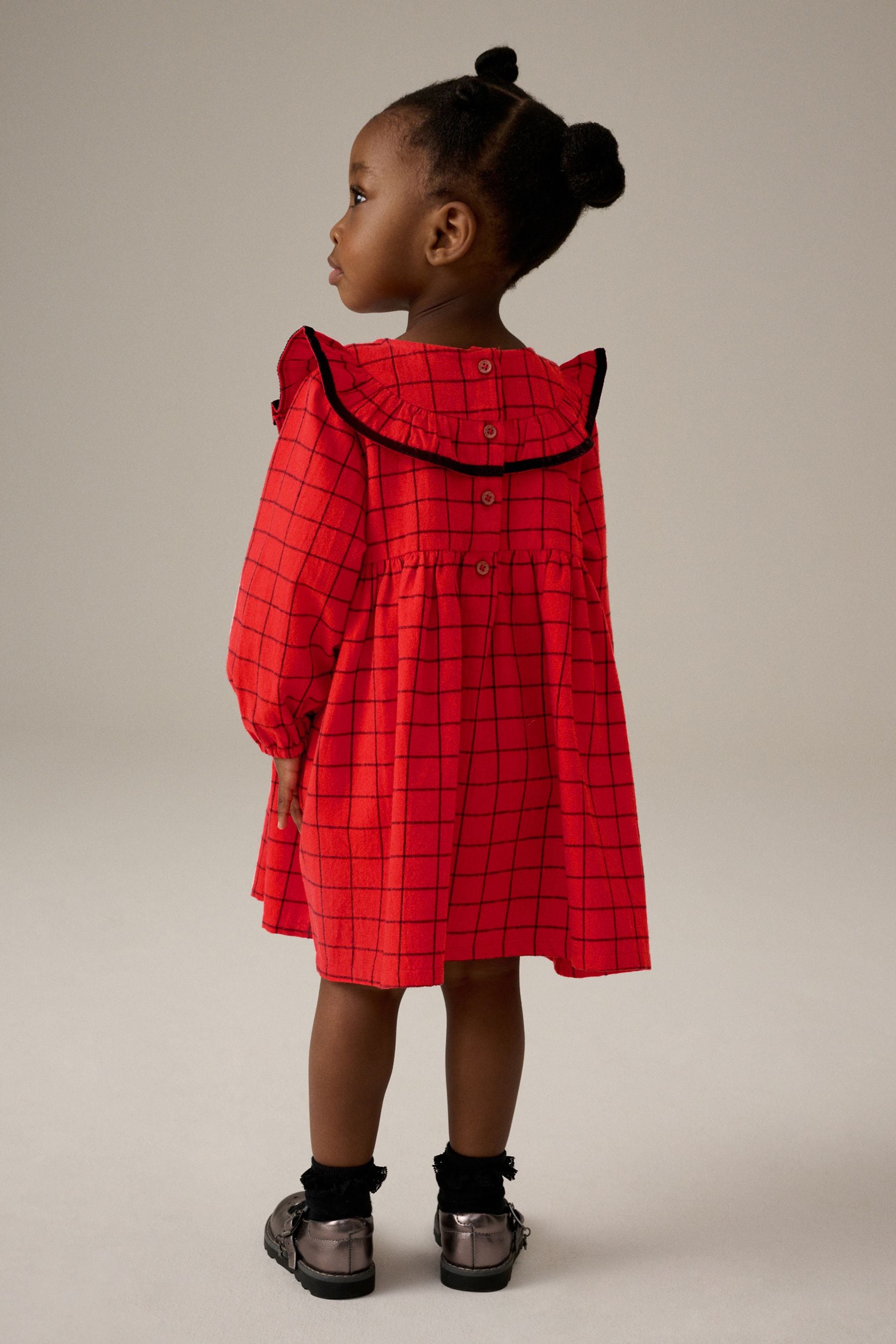 Red Grid Check Ruffle 100% Cotton Dress (3mths-10yrs)