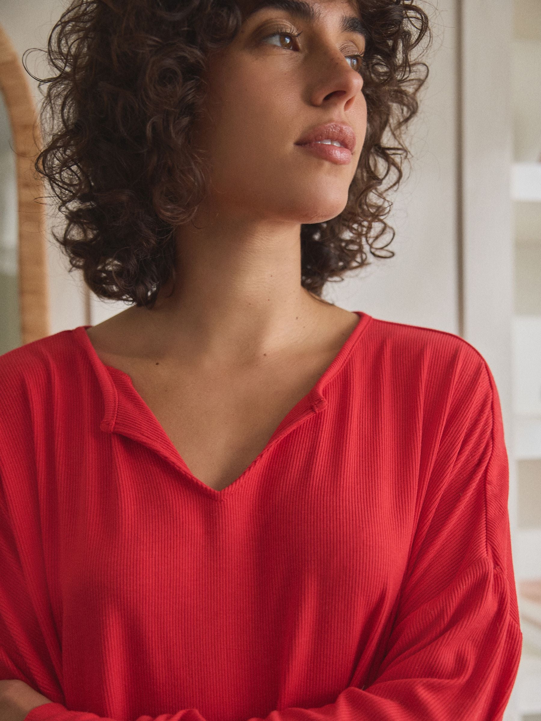 Red Ribbed Long Sleeve Pyjamas