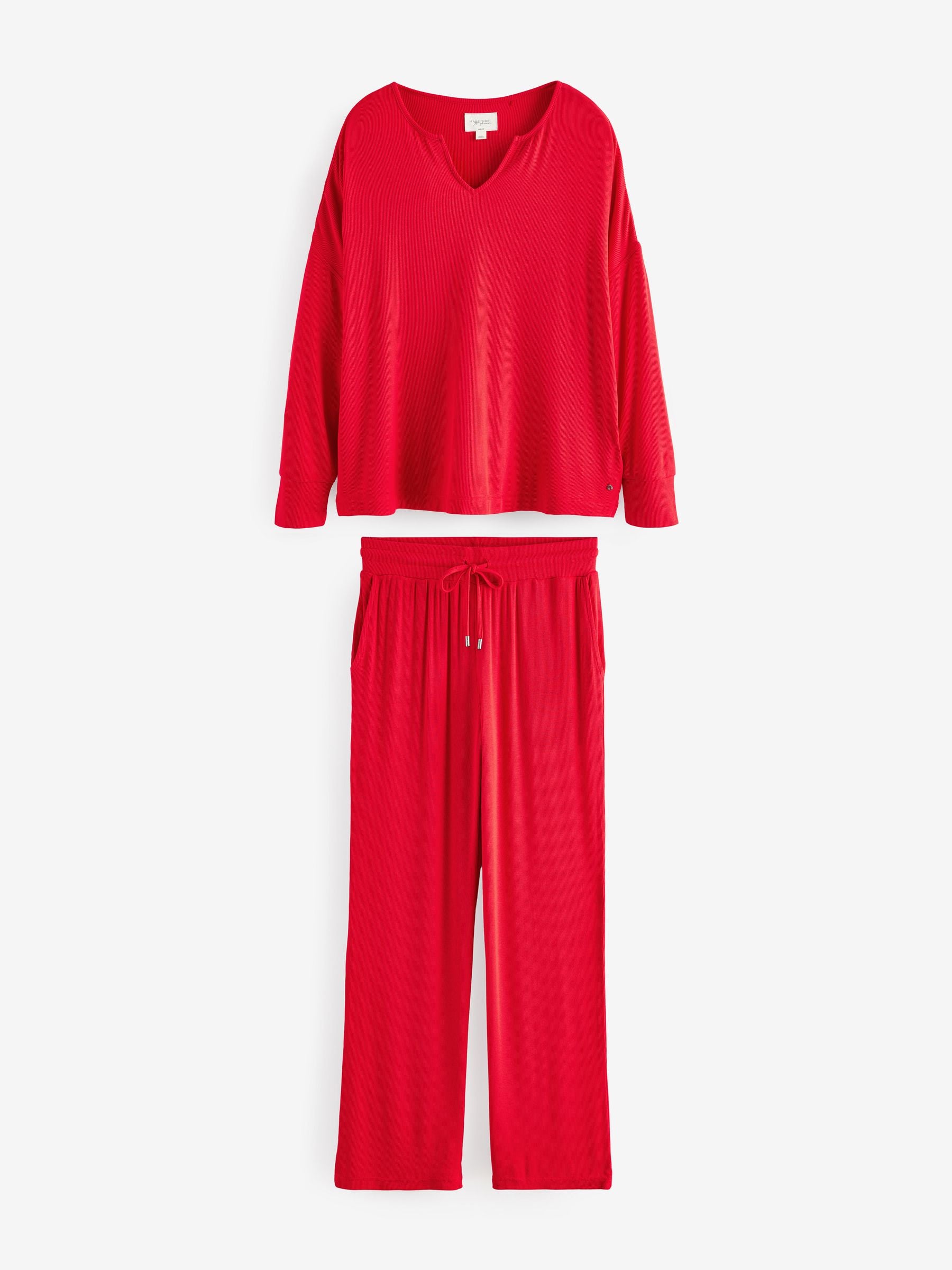 Red Ribbed Long Sleeve Pyjamas