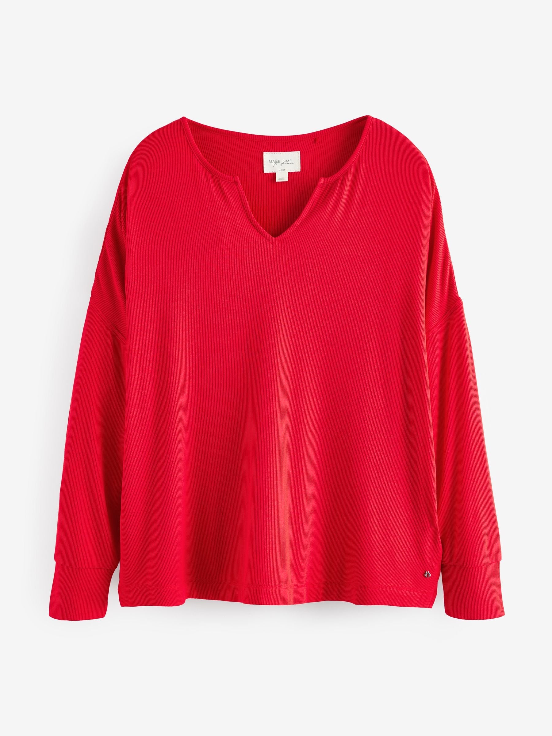 Red Ribbed Long Sleeve Pyjamas