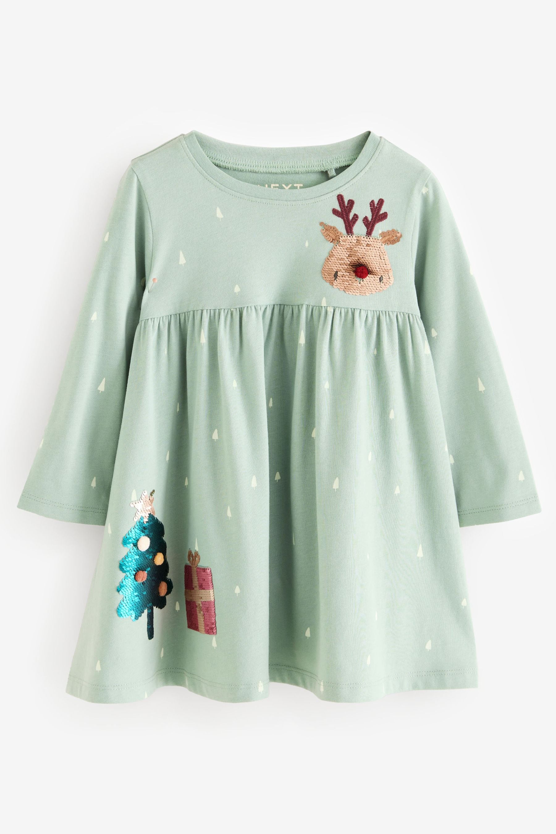 Green Long Sleeve Jersey Christmas Dress (3mths-7yrs)