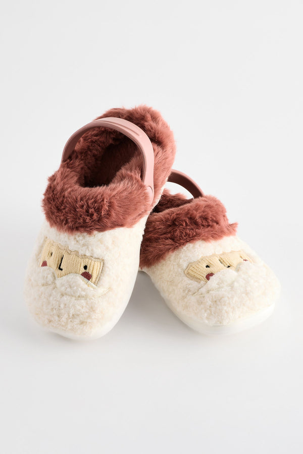 Red Santa Christmas Faux Fur Clog Slippers