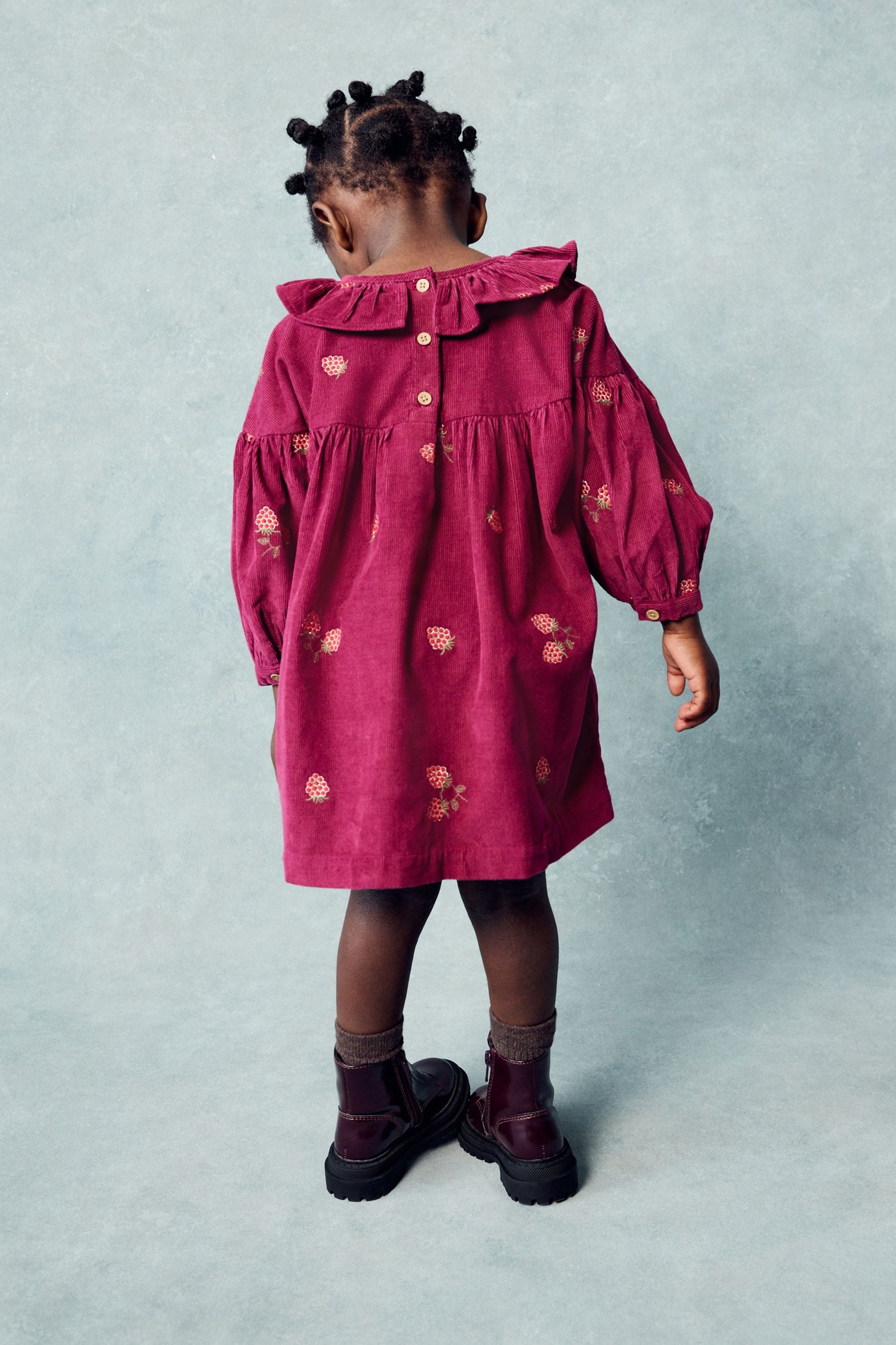 Pink Raspberry Embroidered Collar 100% Cotton Dress (3mths-8yrs)