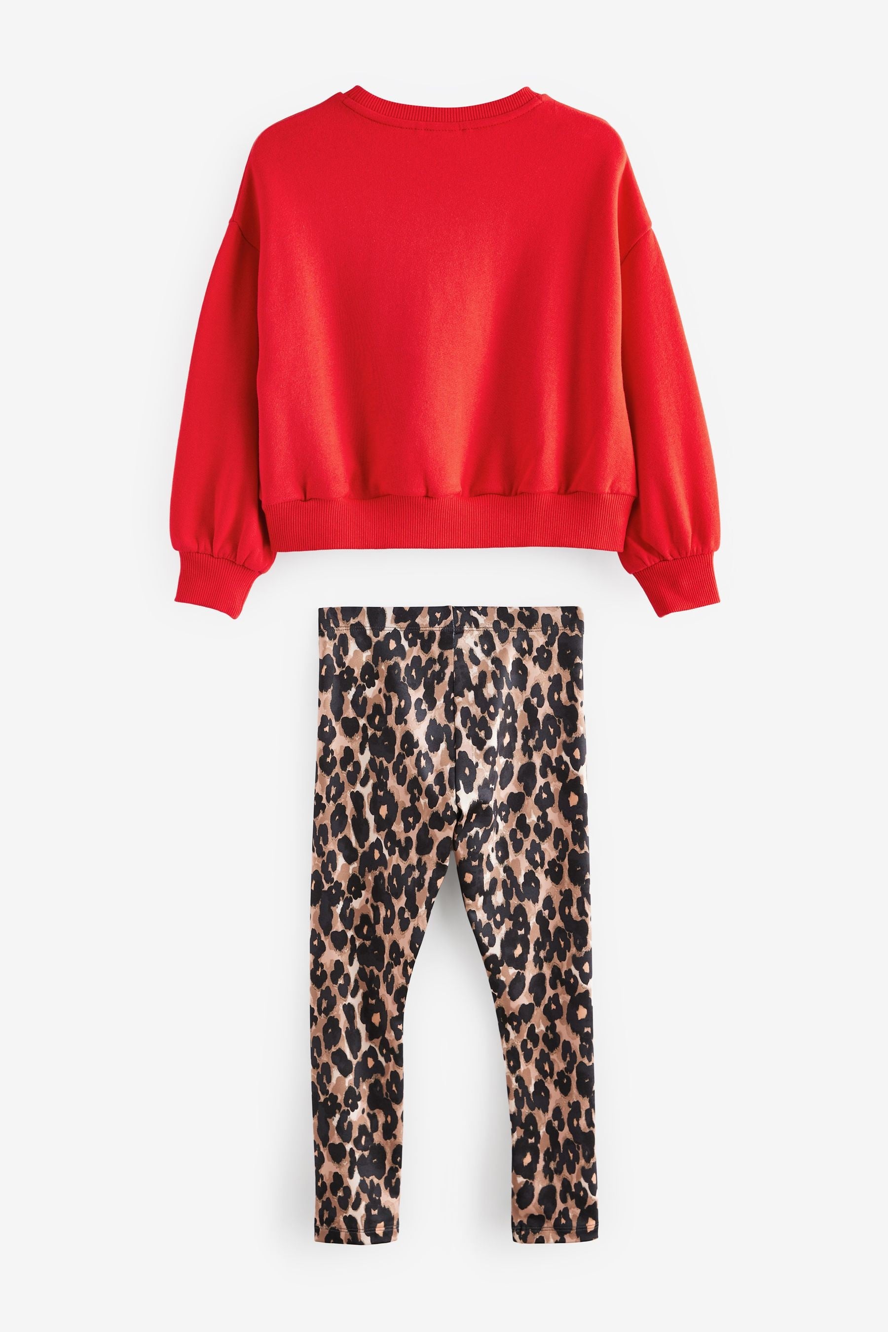 Red Varsity Sweatshirt And Animal Printed Leggings Set (3-16yrs)