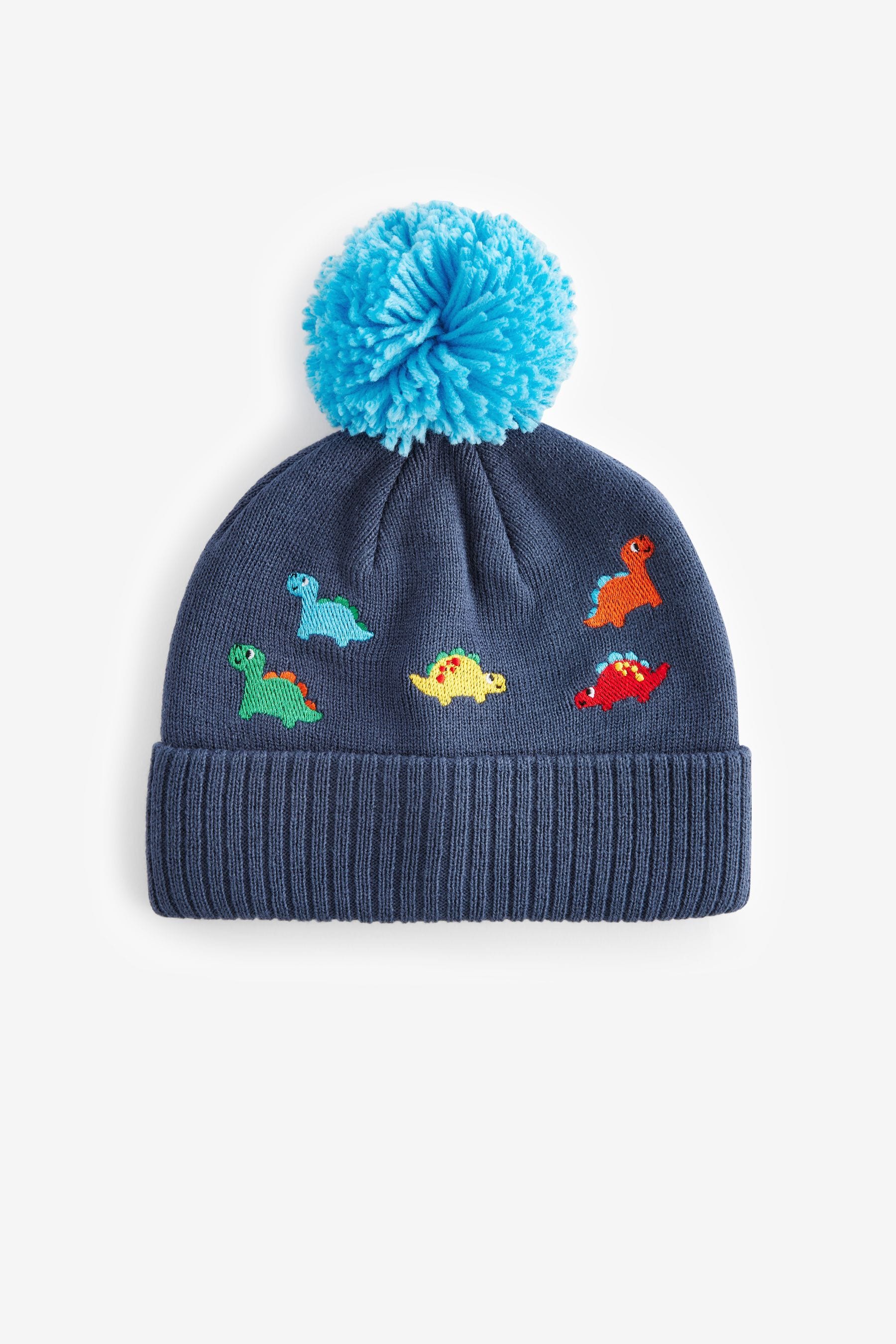 Navy Blue Dinosaur Embroidered Character Pom Hat (3mths-10yrs)