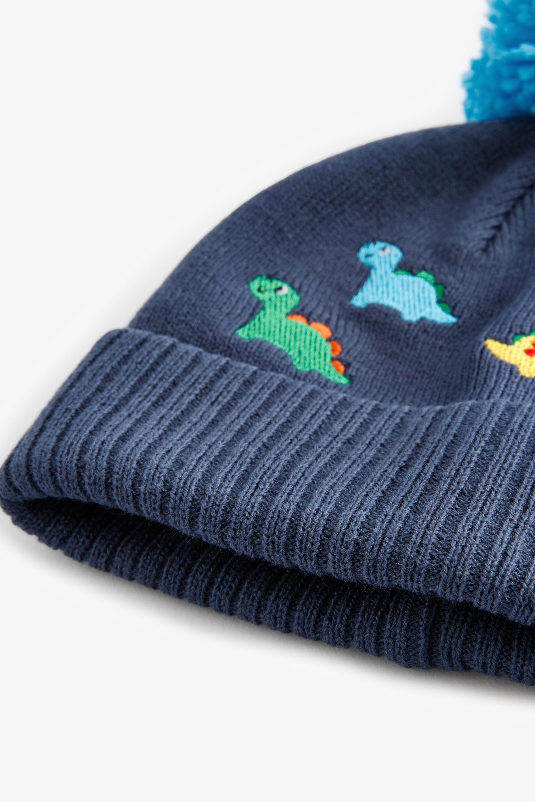 Navy Blue Dinosaur Embroidered Character Pom Hat (3mths-10yrs)