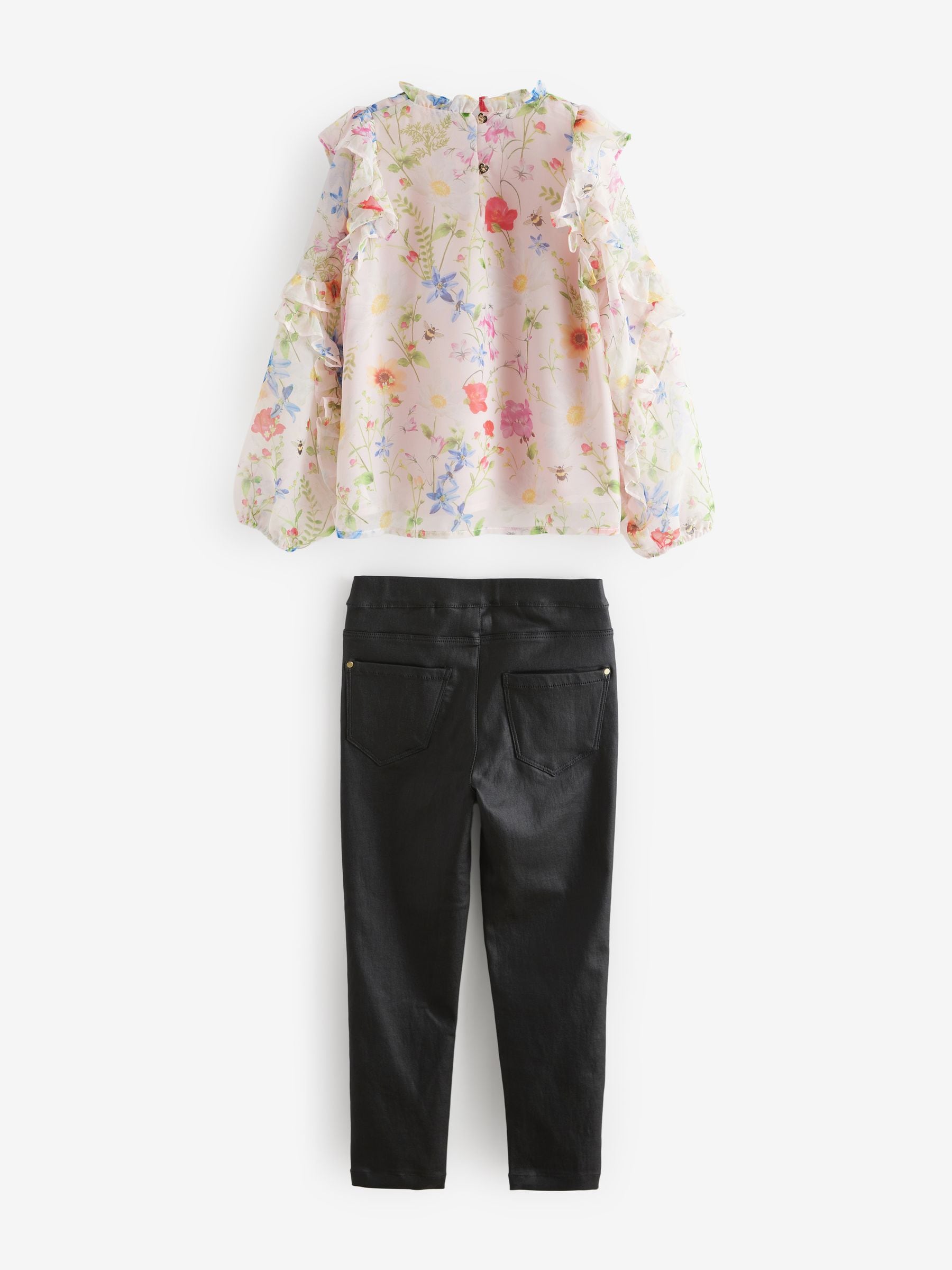 Baker by Ted Baker Pink Floral Blouse and PU Leggings Set