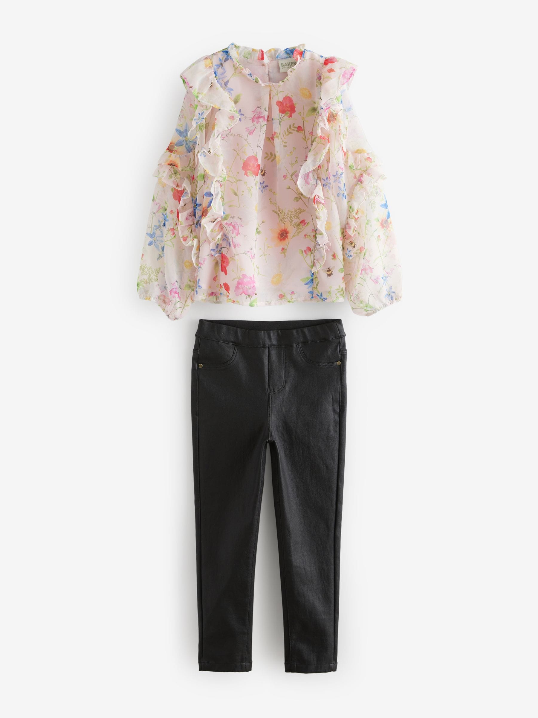 Baker by Ted Baker Pink Floral Blouse and PU Leggings Set