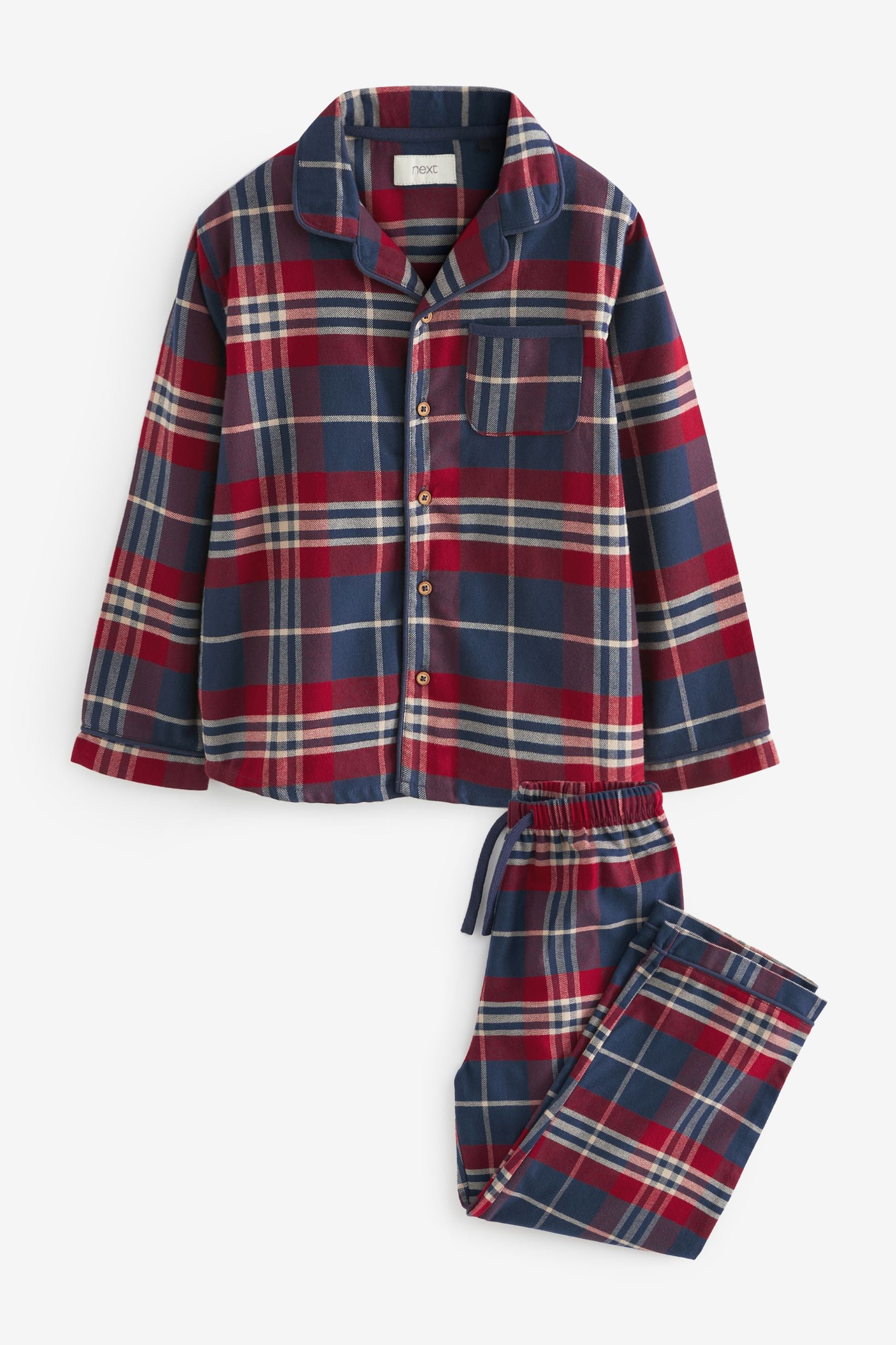 Navy/Red Check Single Traddy Woven 100% Cotton Pyjamas (9mths-10yrs)