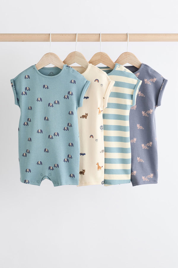 Blue Character Baby Jersey 100% Cotton Rompers 4 Pack