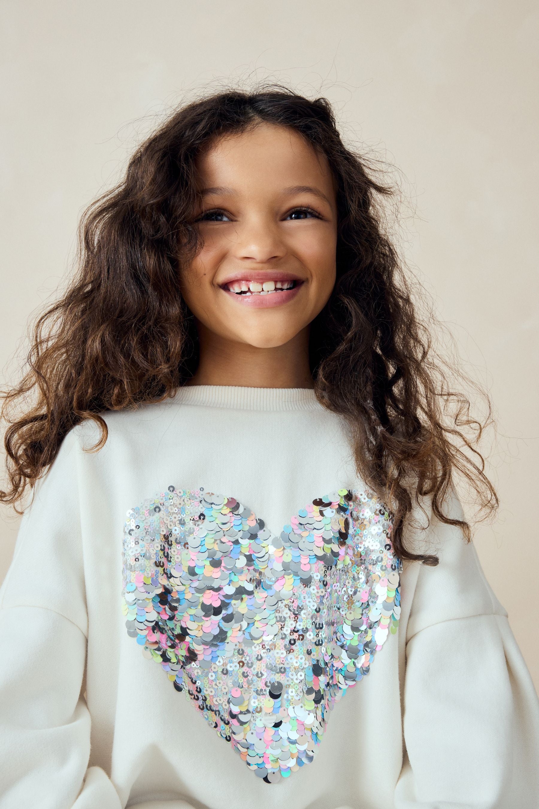 Ecru White Sequin Heart Jumper Dress (3-16yrs)