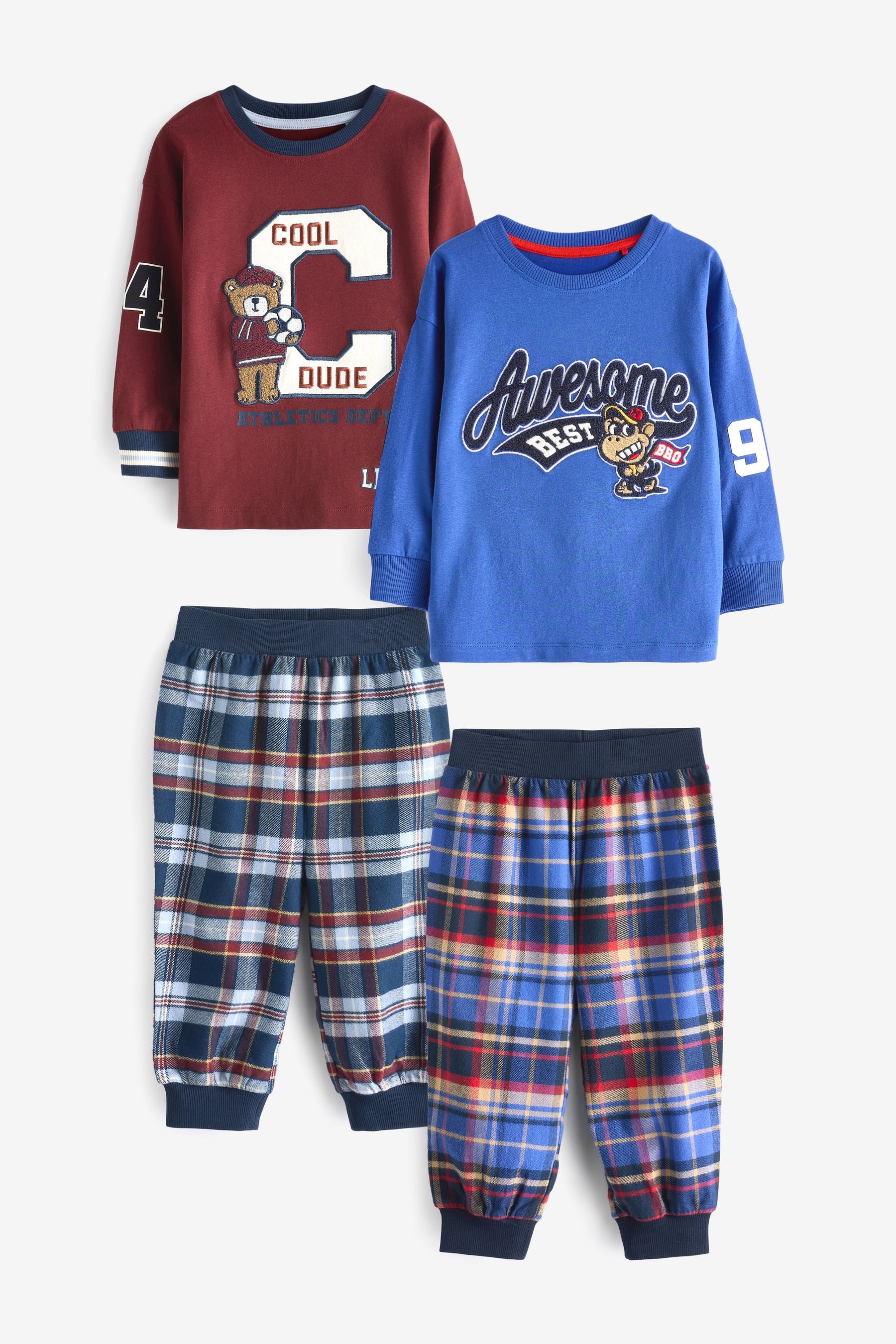 Navy Blue/Burgundy Red Varsity Woven Bottom Check Pyjamas 2 Pack (9mths-8yrs)