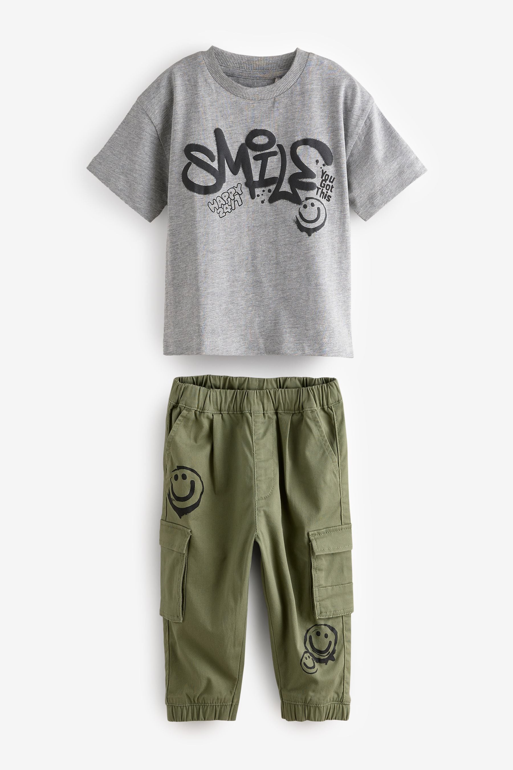 Khaki/Grey T-Shirt and Cargo Trousers Set (3mths-7yrs)