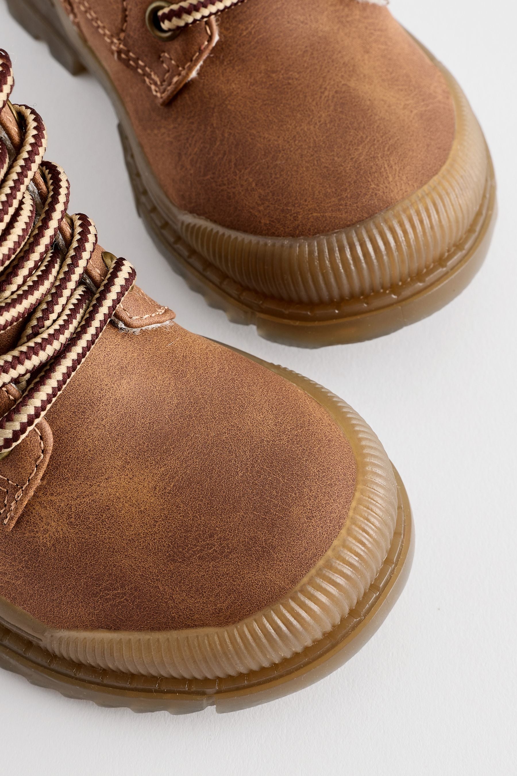 Tan Brown Bump Toe Lace Detail Boots with Inside Zip