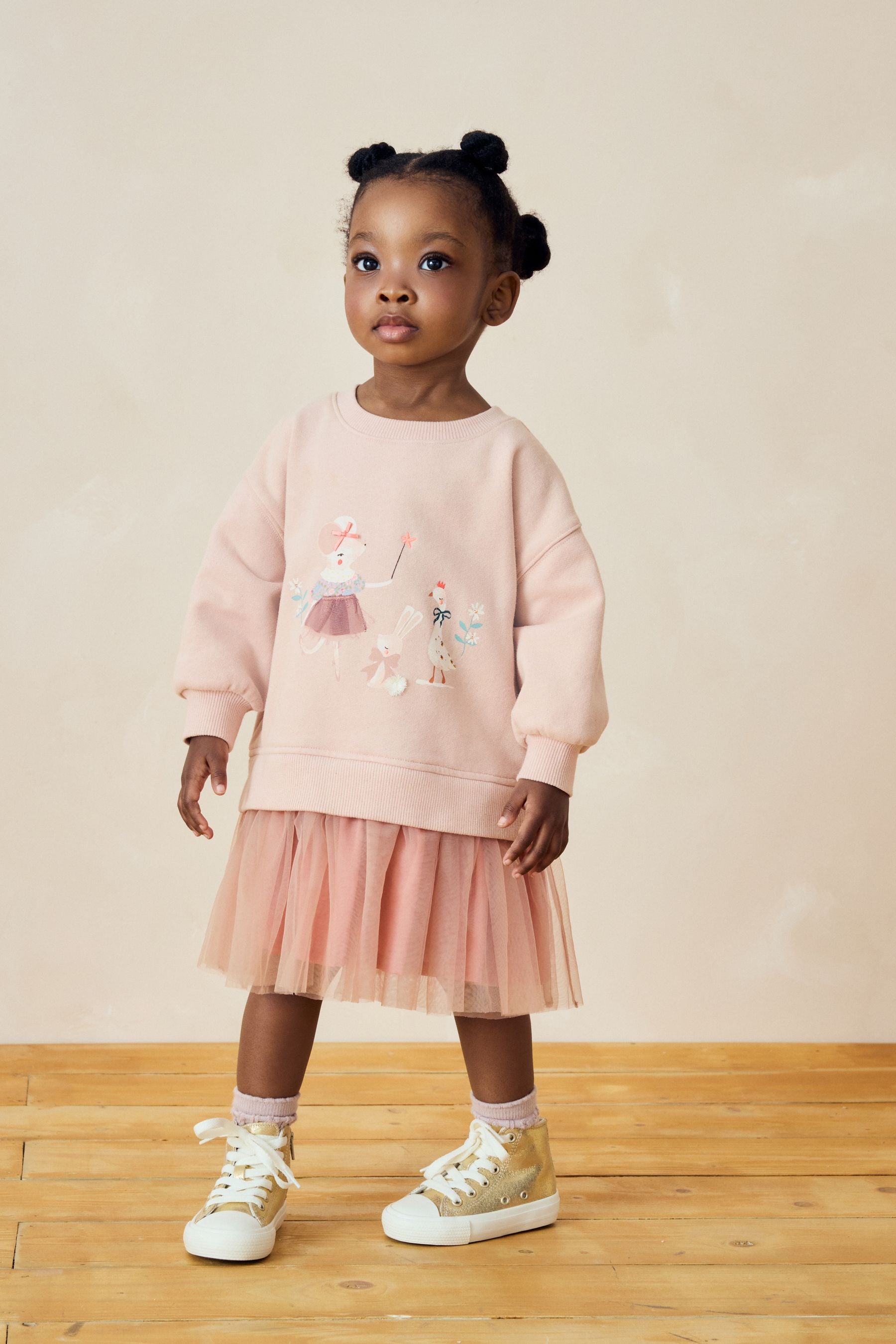 Light Pink Character Sweat Mesh Dress (3mths-7yrs)