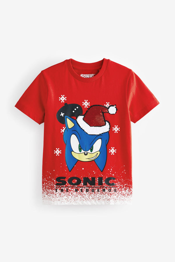 Red Licensed Sonic Christmas 100% Cotton T-Shirt (3-16yrs)