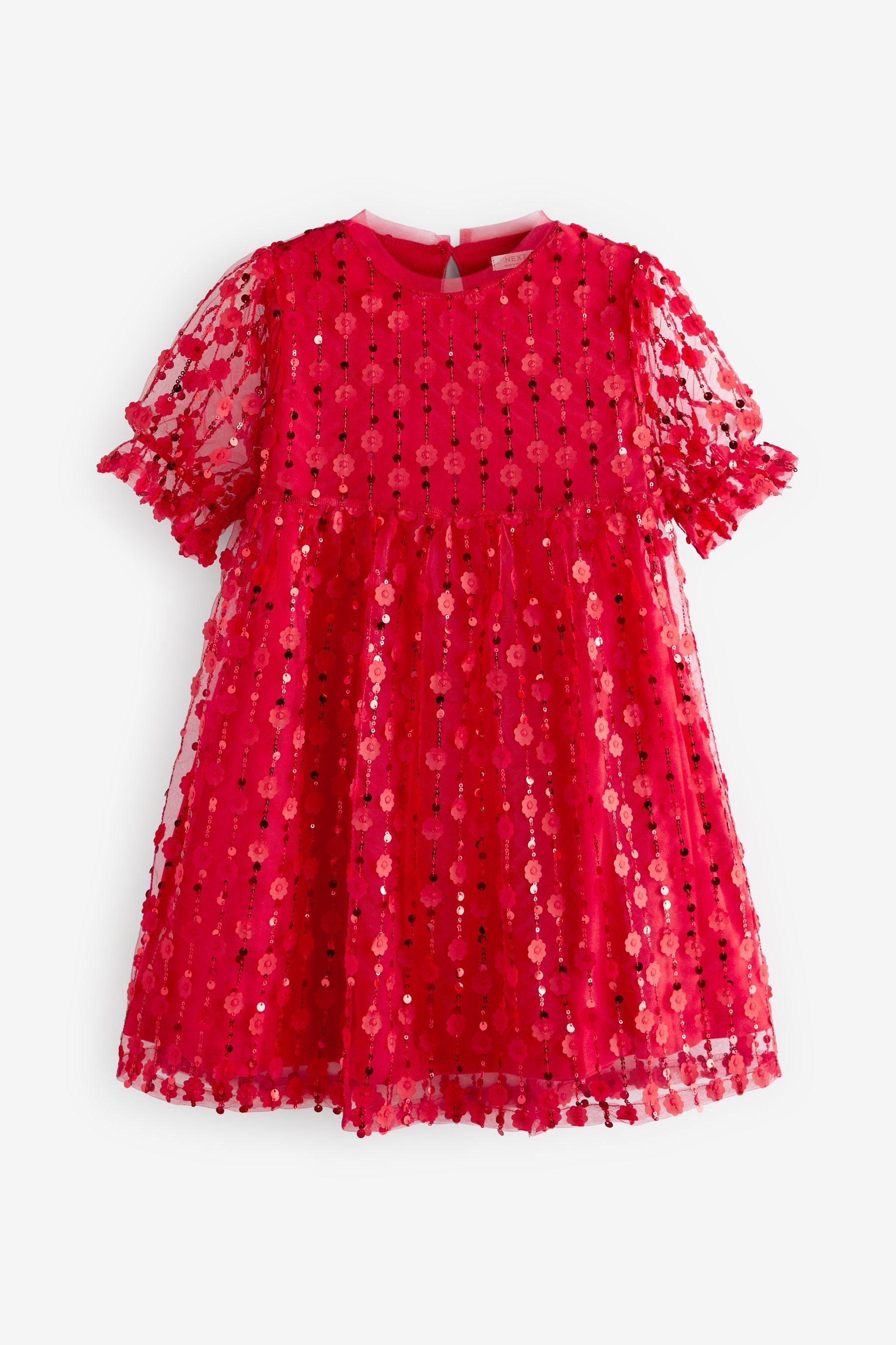 Red Flower Sequin Shimmer Party Dress (3-16yrs)