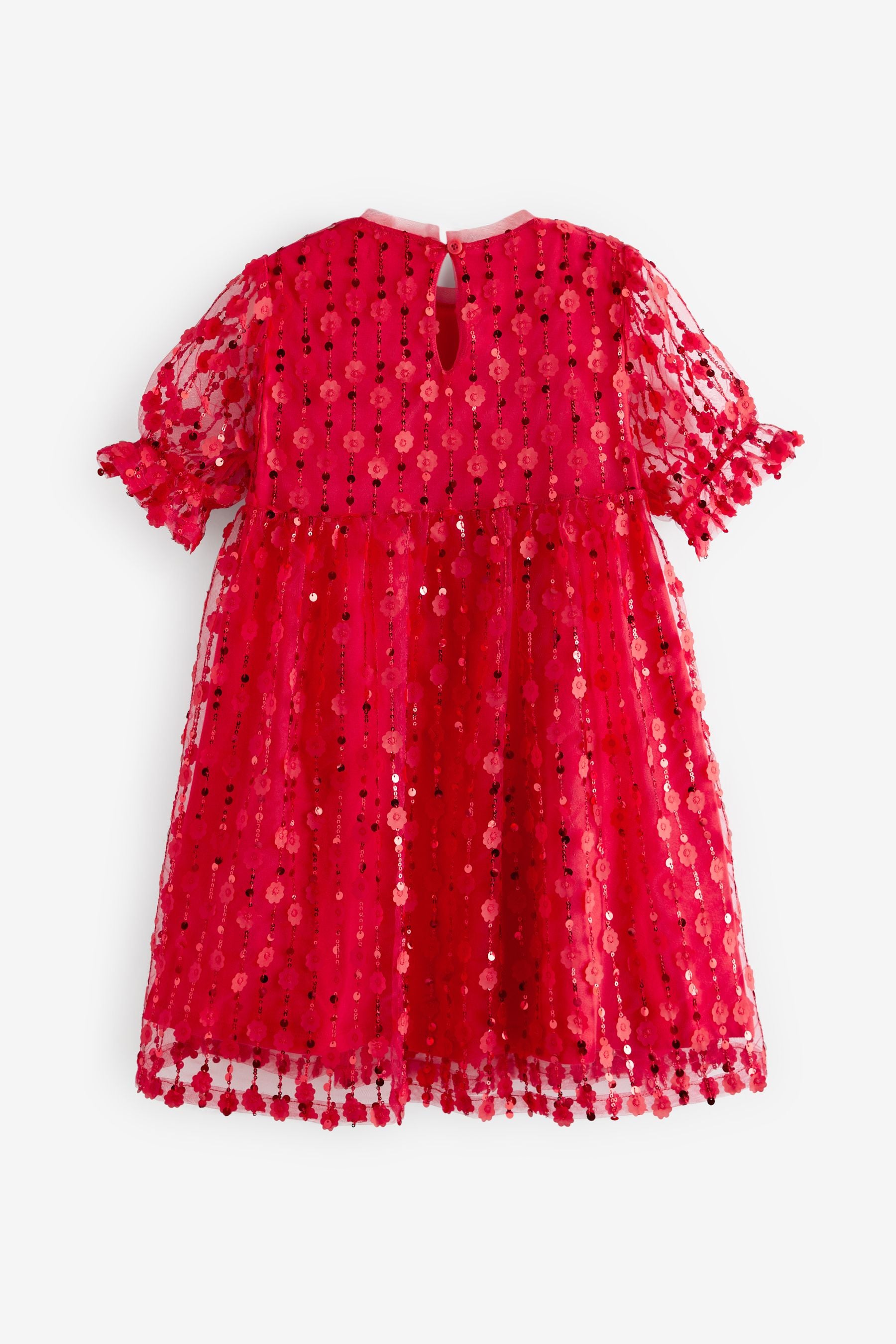 Red Flower Sequin Shimmer Party Dress (3-16yrs)