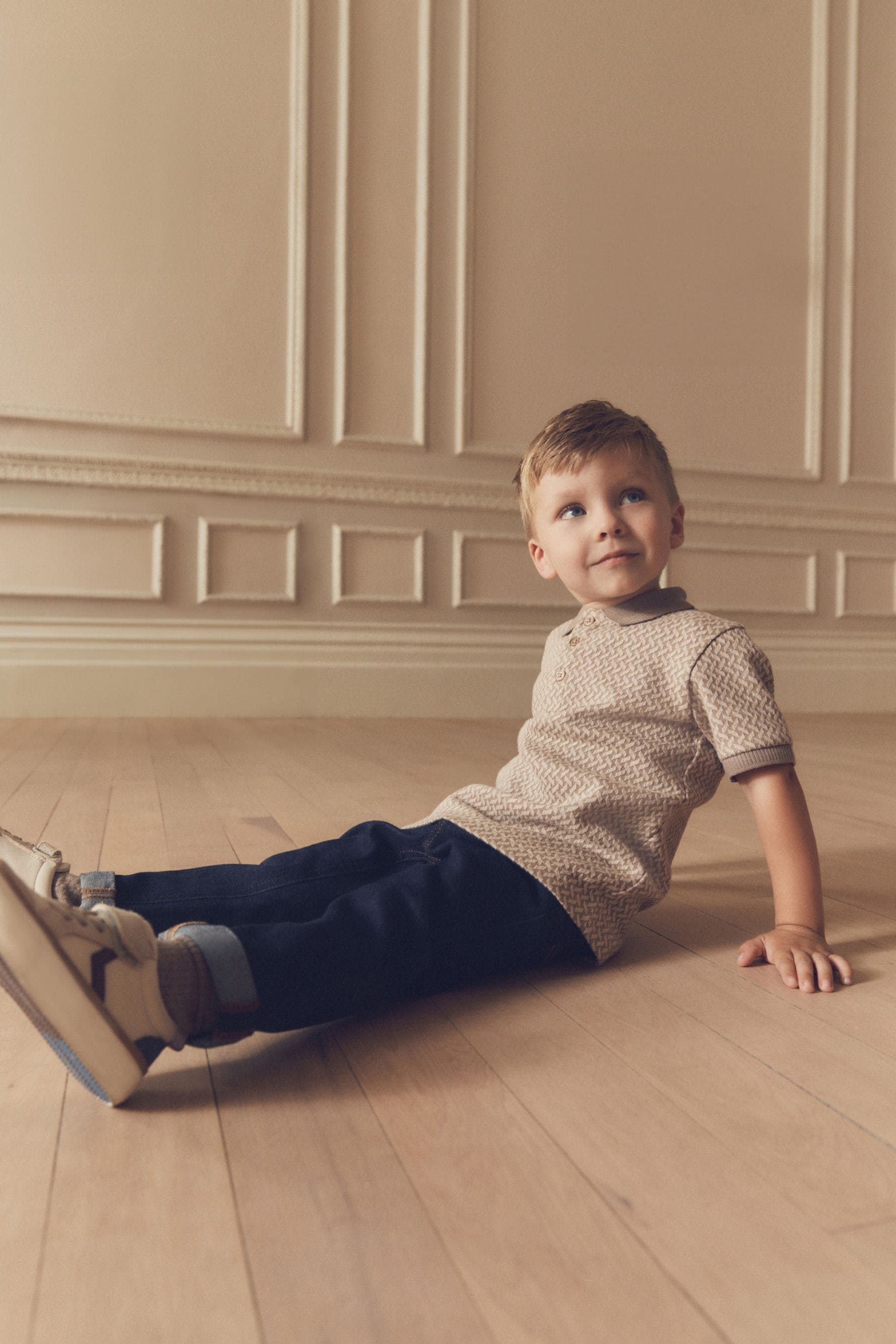 Tan Brown/Ecru Natural Short Sleeve Textured Polo Shirt (3mths-7yrs)