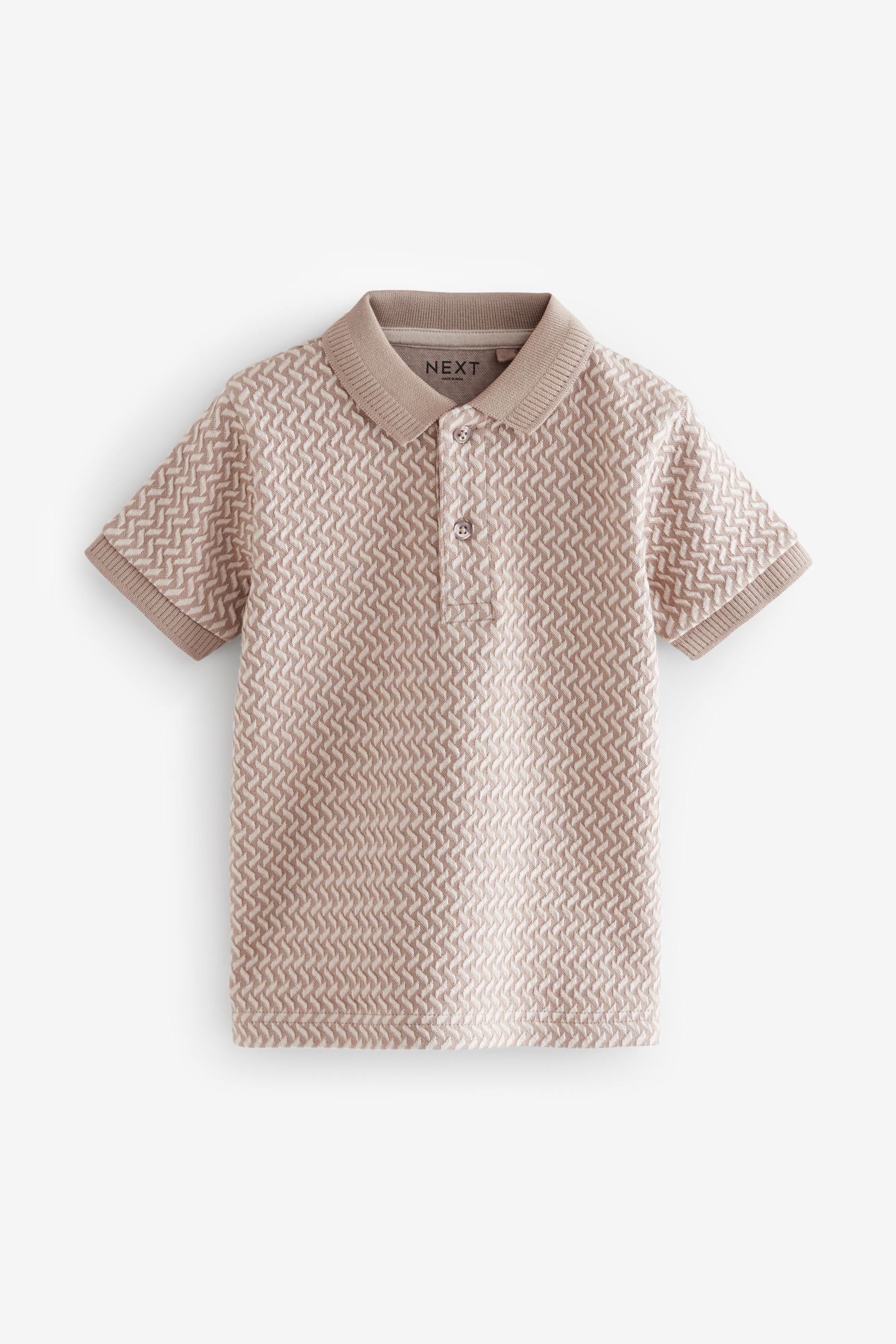 Tan Brown/Ecru Natural Short Sleeve Textured Polo Shirt (3mths-7yrs)