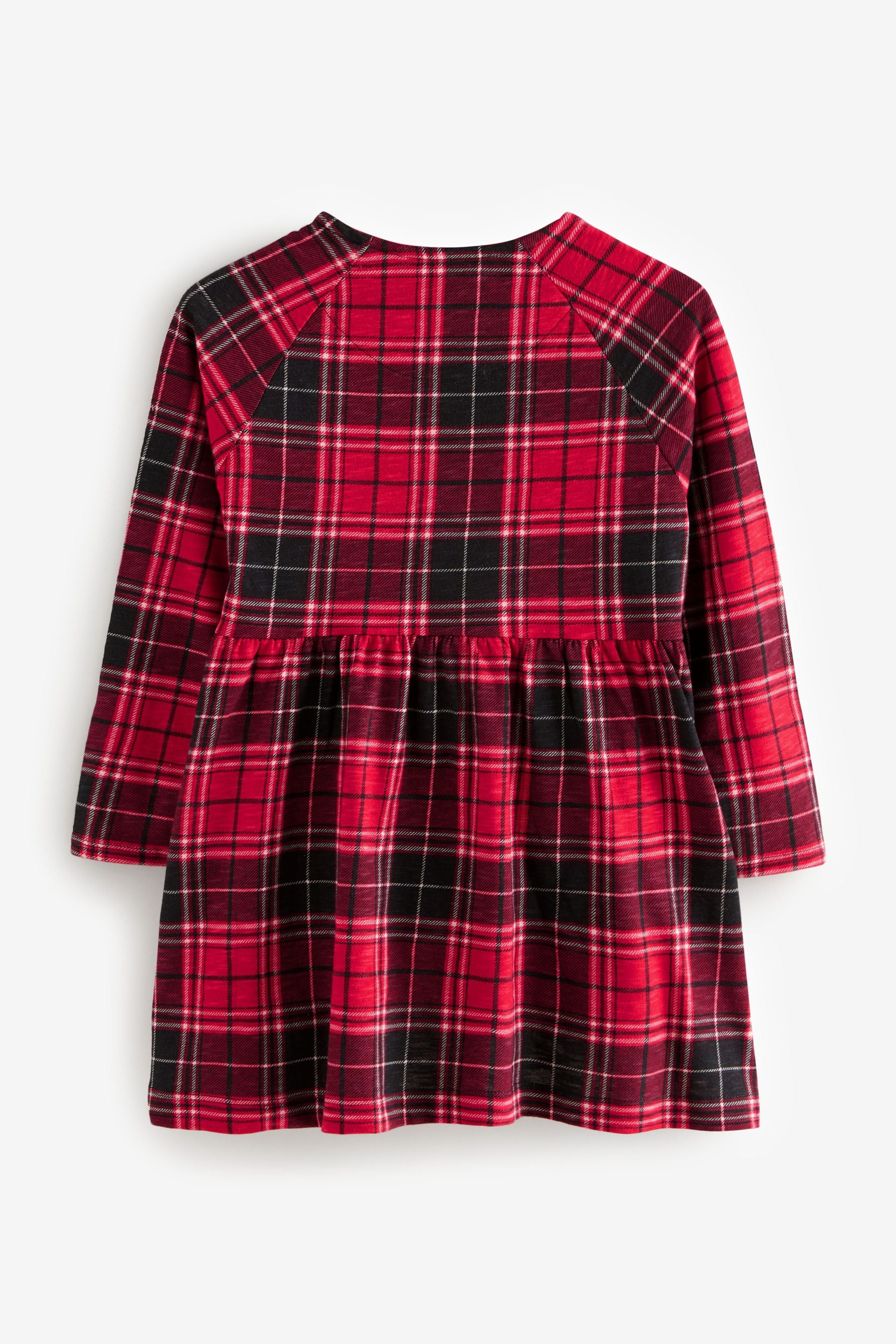 Red Check Long Sleeve 100% Cotton Jersey Dress (3-16yrs)