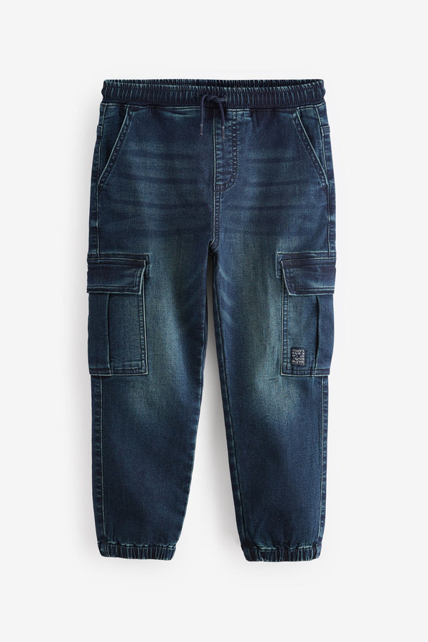 Inky Blue Cargo Jeans With Elasticated Waist (3-16yrs)