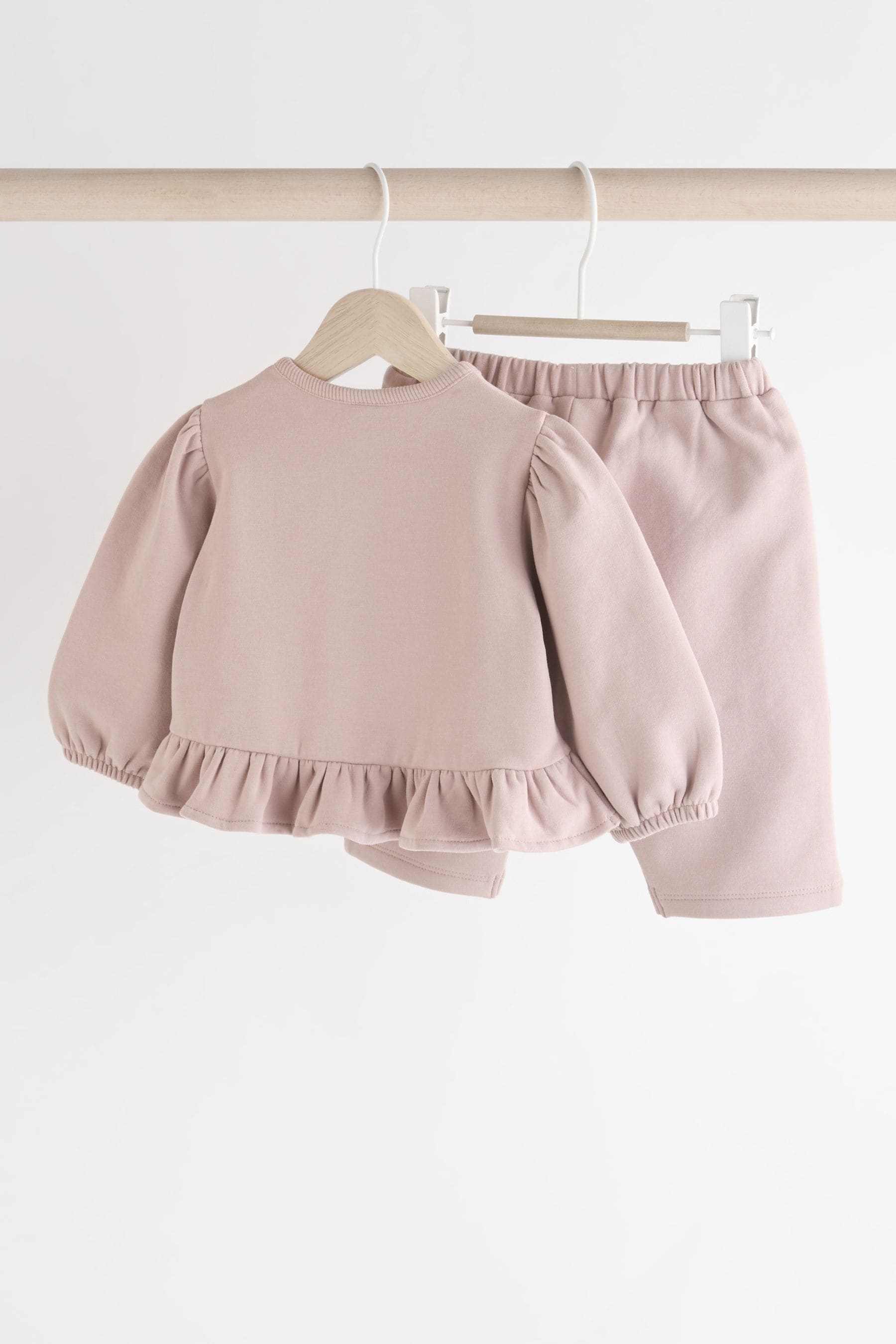 Mauve Purple Frill Hem Baby Sweat Jumper & Trousers Set