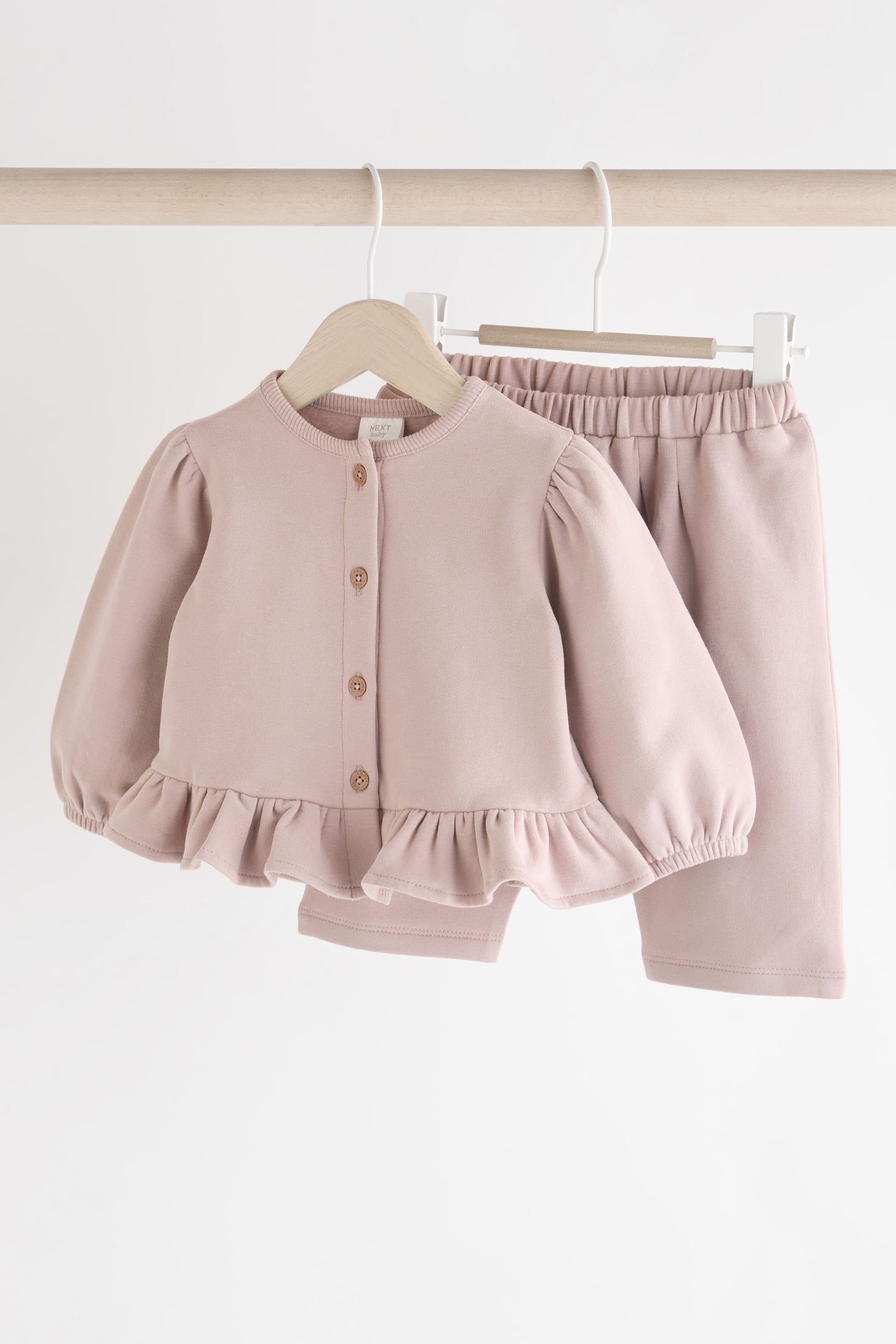 Mauve Purple Frill Hem Baby Sweat Jumper & Trousers Set