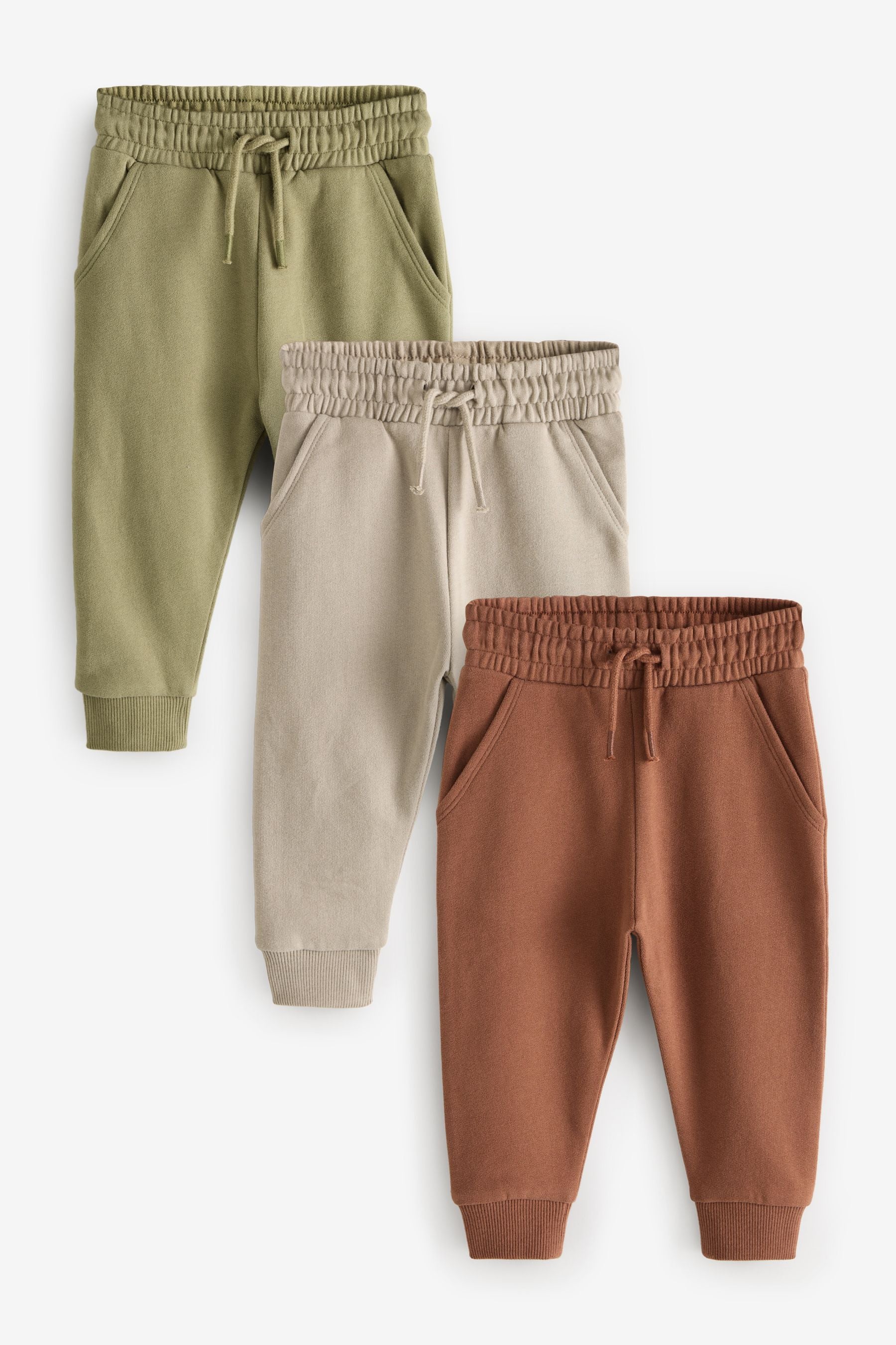 Rust Brown/Khaki/Sage Soft Touch Joggers 3 Pack (3mths-7yrs)