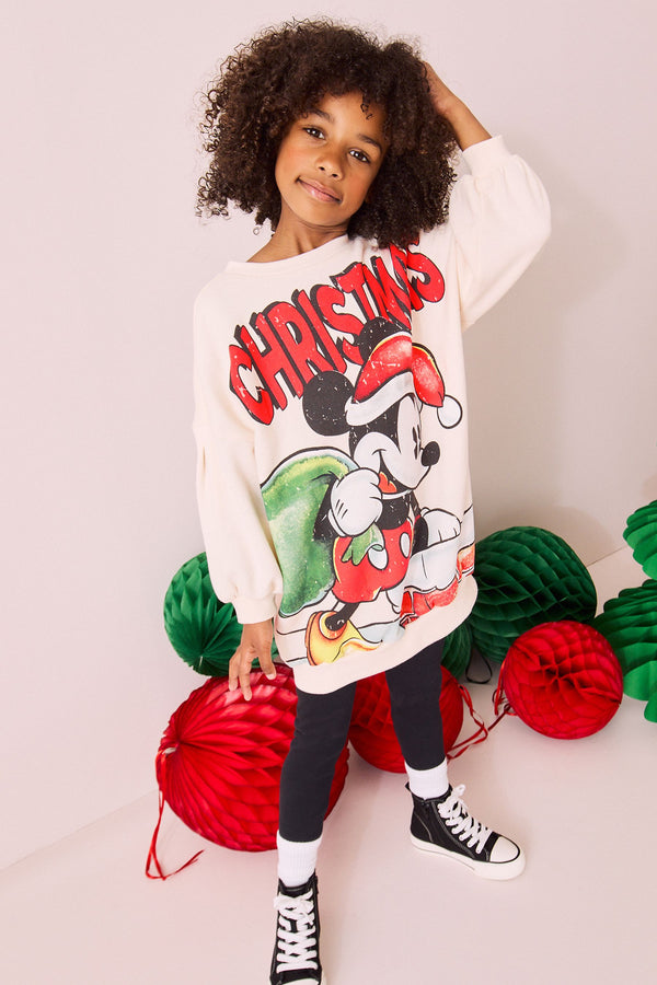 Ecru White Mickey Mouse Christmas License Oversized Sweatshirt (3-16yrs)