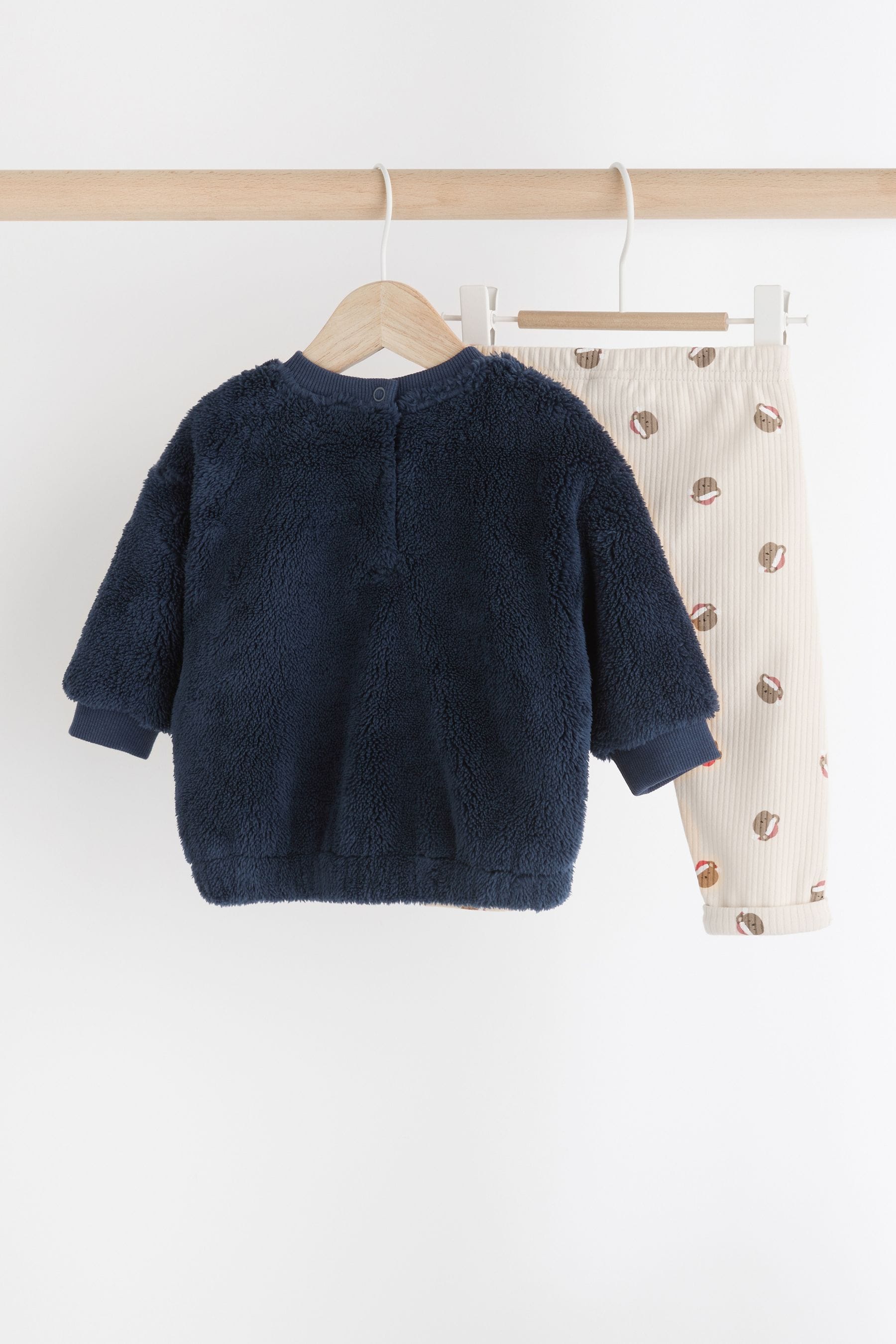 Navy Santa Bear Baby Fleece Top and Joggers Set