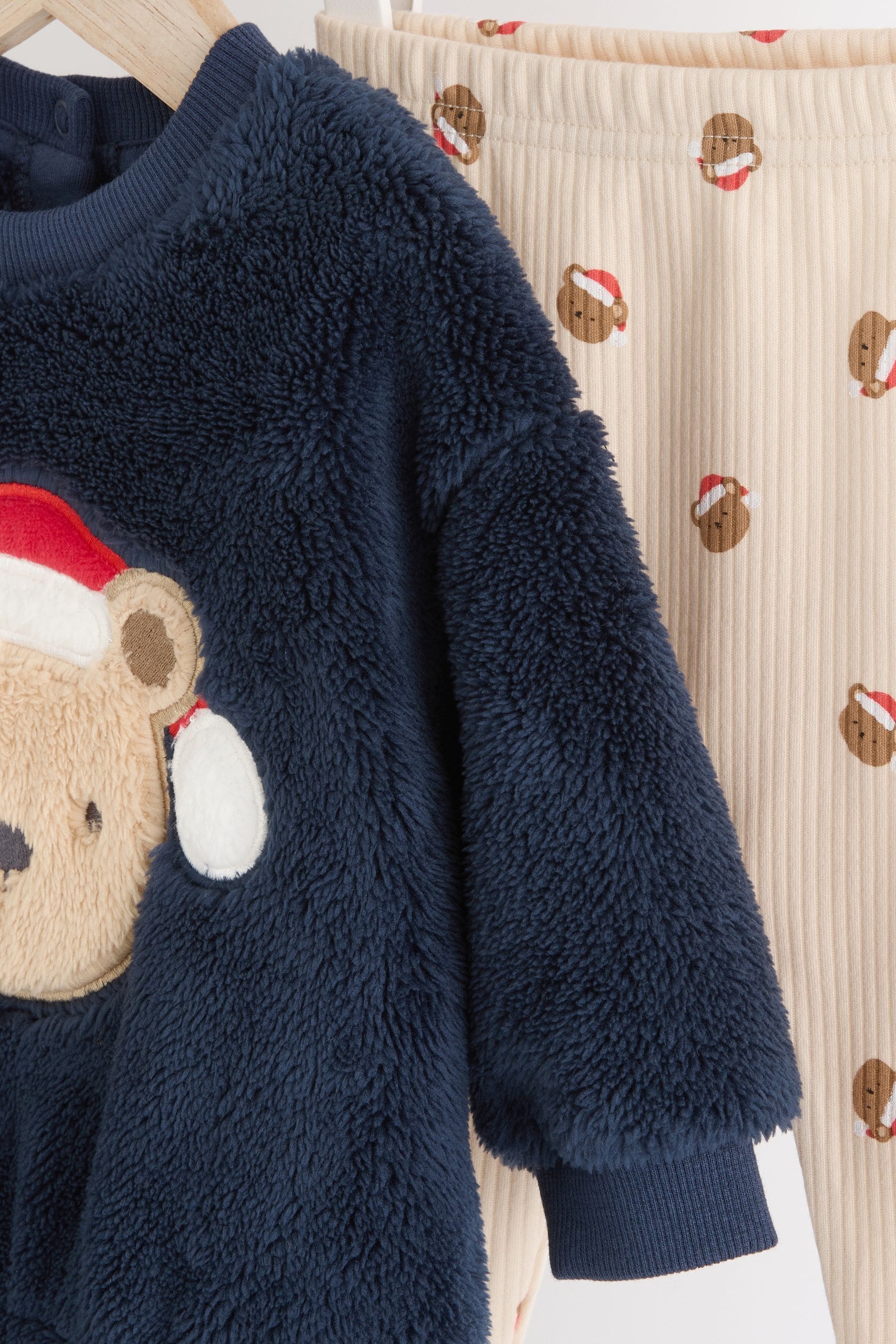 Navy Santa Bear Baby Fleece Top and Joggers Set