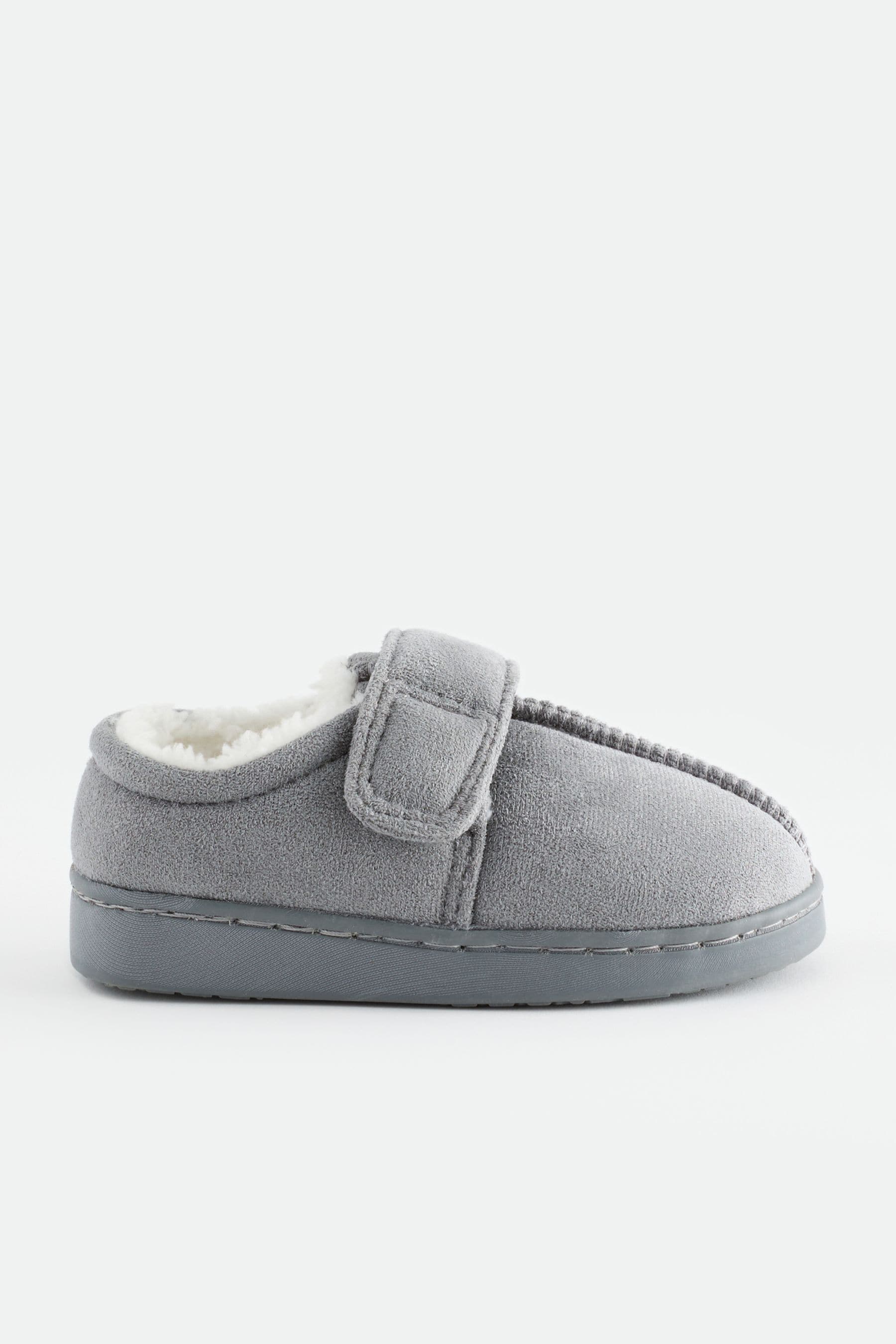 Grey Warm Lined Touch Fastening Slippers