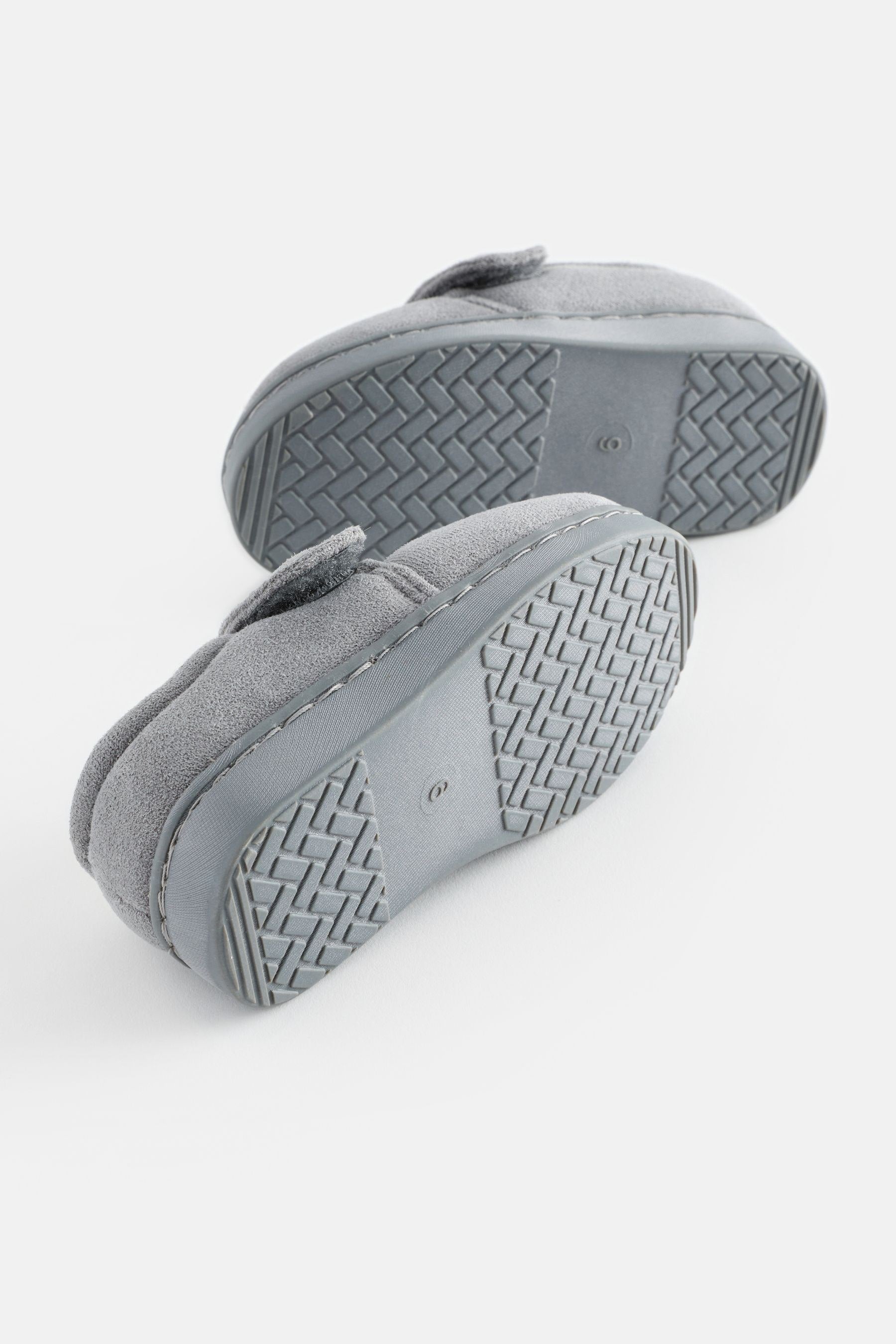 Grey Warm Lined Touch Fastening Slippers