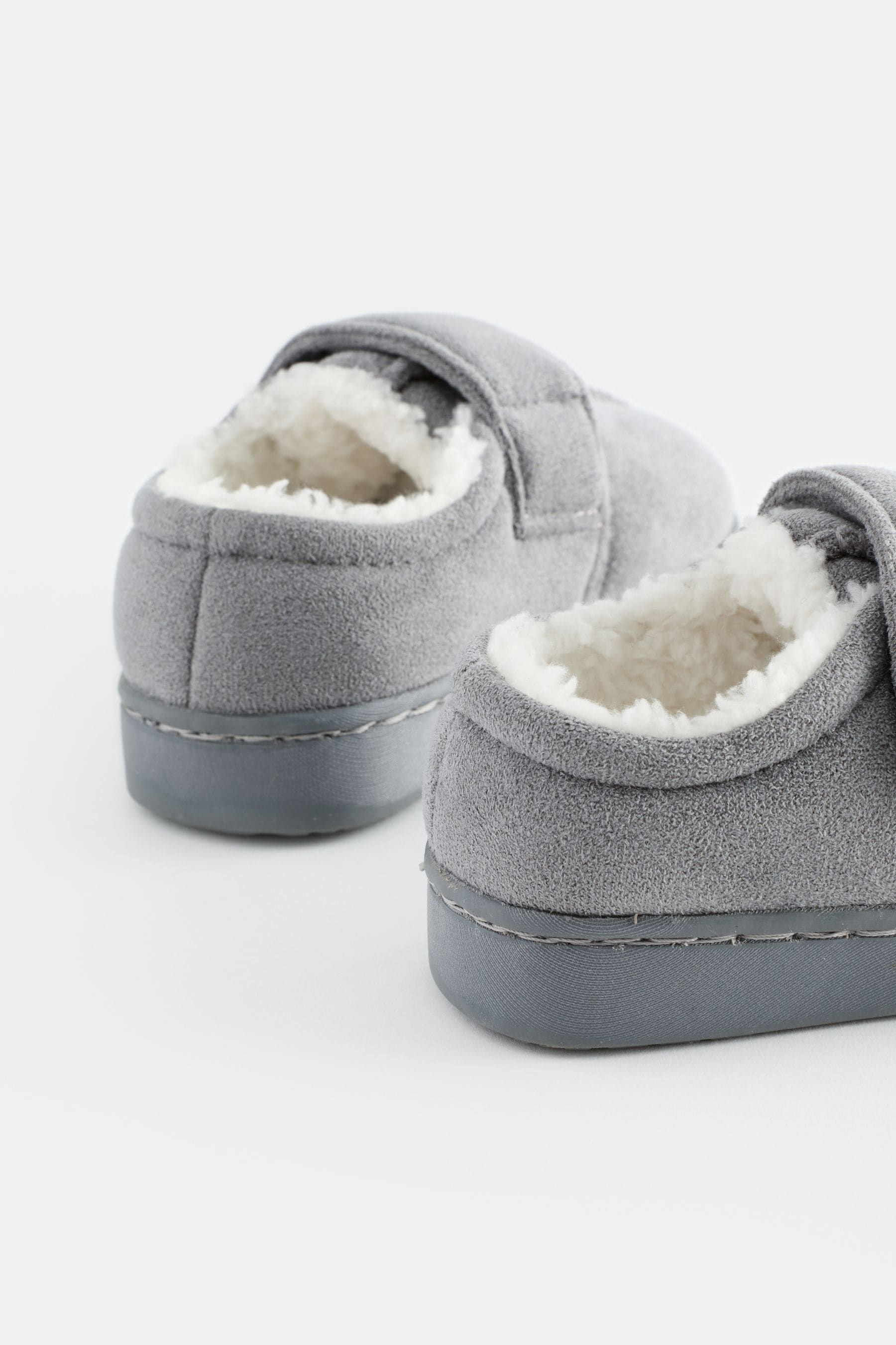 Grey Warm Lined Touch Fastening Slippers