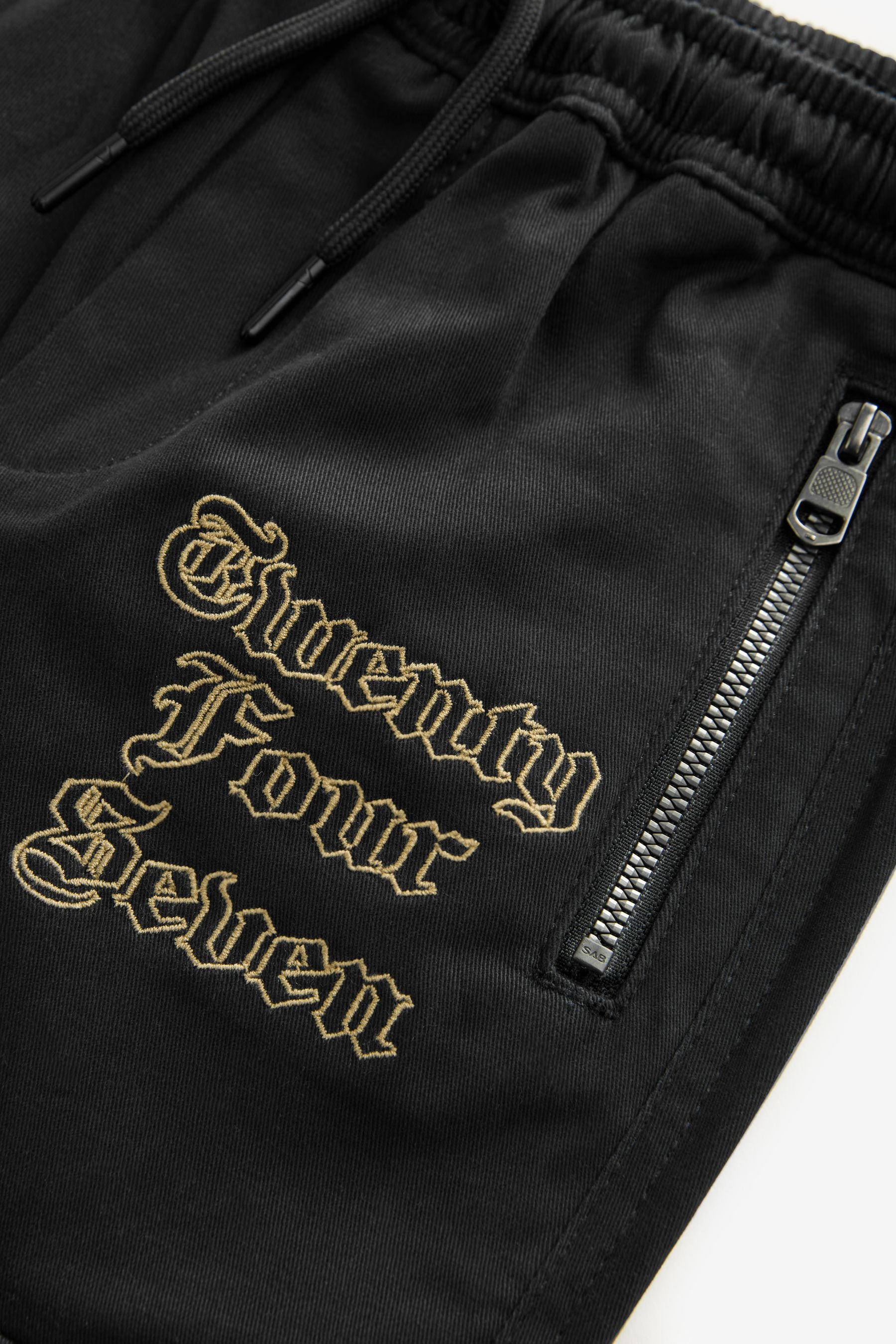 Black Cargo Graffiti Embroidery Trousers (3-16yrs)