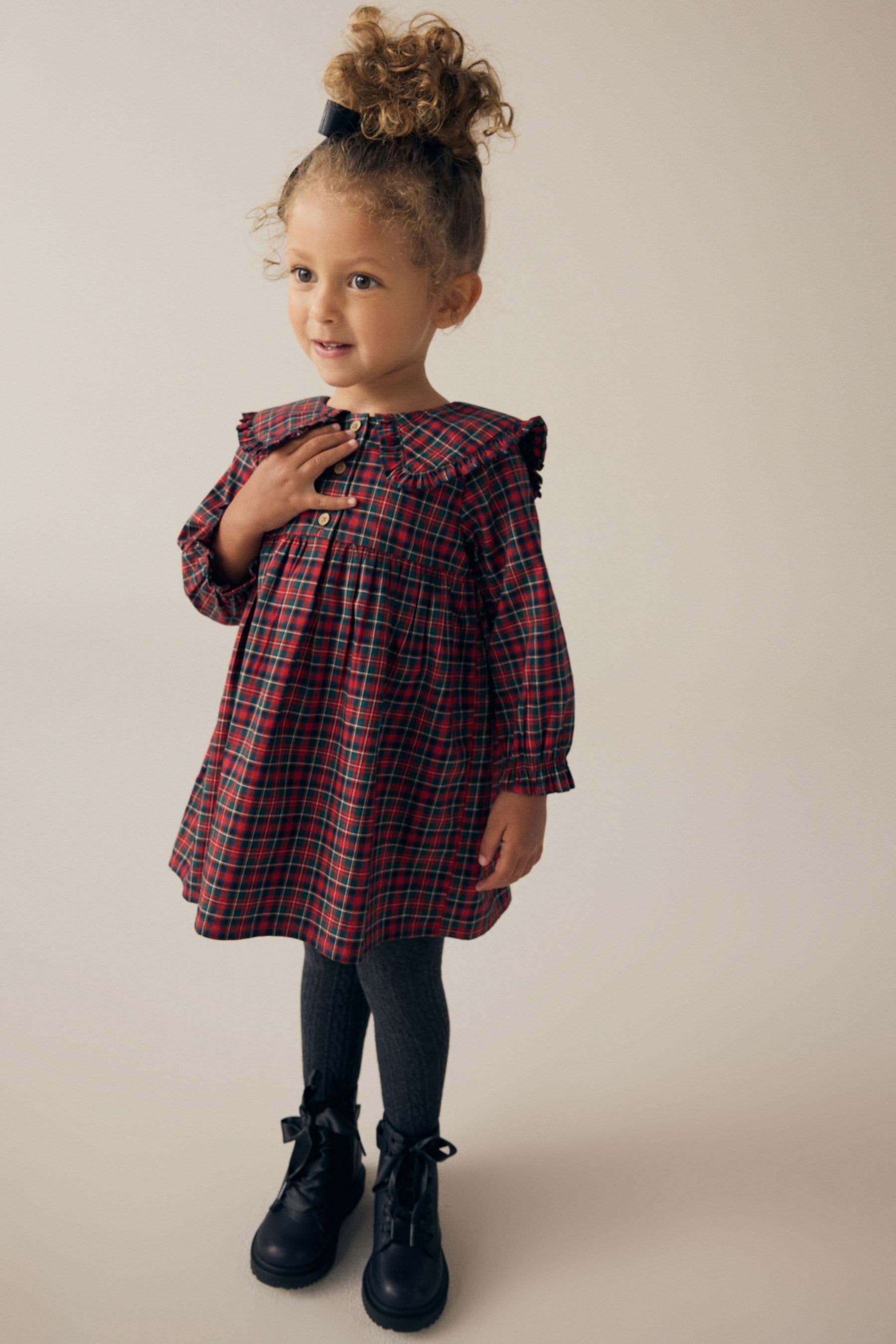 Red Tartan Long Sleeve Collar Dress (3mths-8yrs)