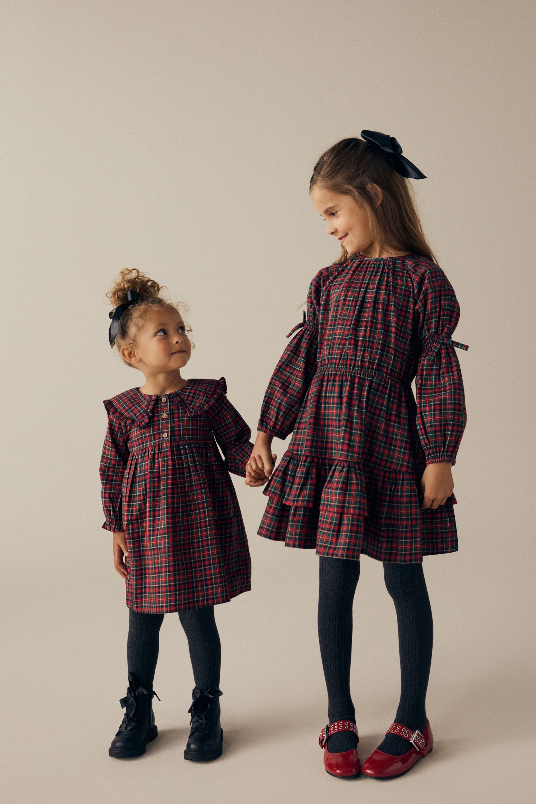 Red Tartan Long Sleeve Collar Dress (3mths-8yrs)